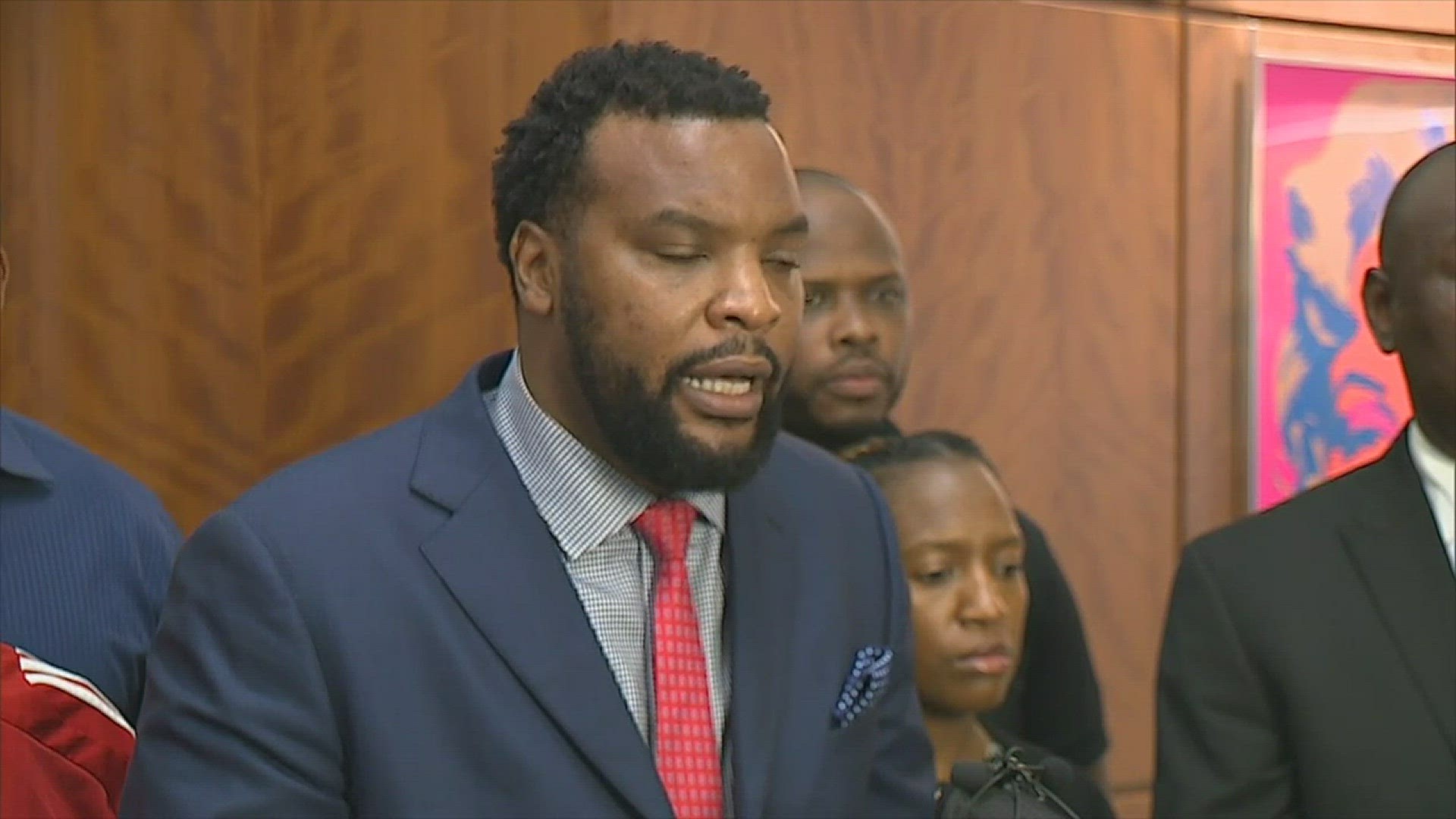 Attorney Lee Merritt appeared with the family of Botham Jean to call for the termination of Officer Amber Guyger
