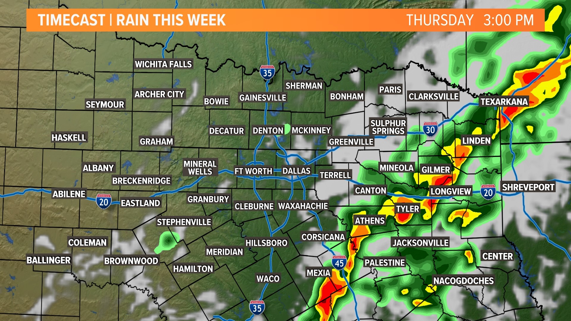 Rainfall the rest of the week in North Texas