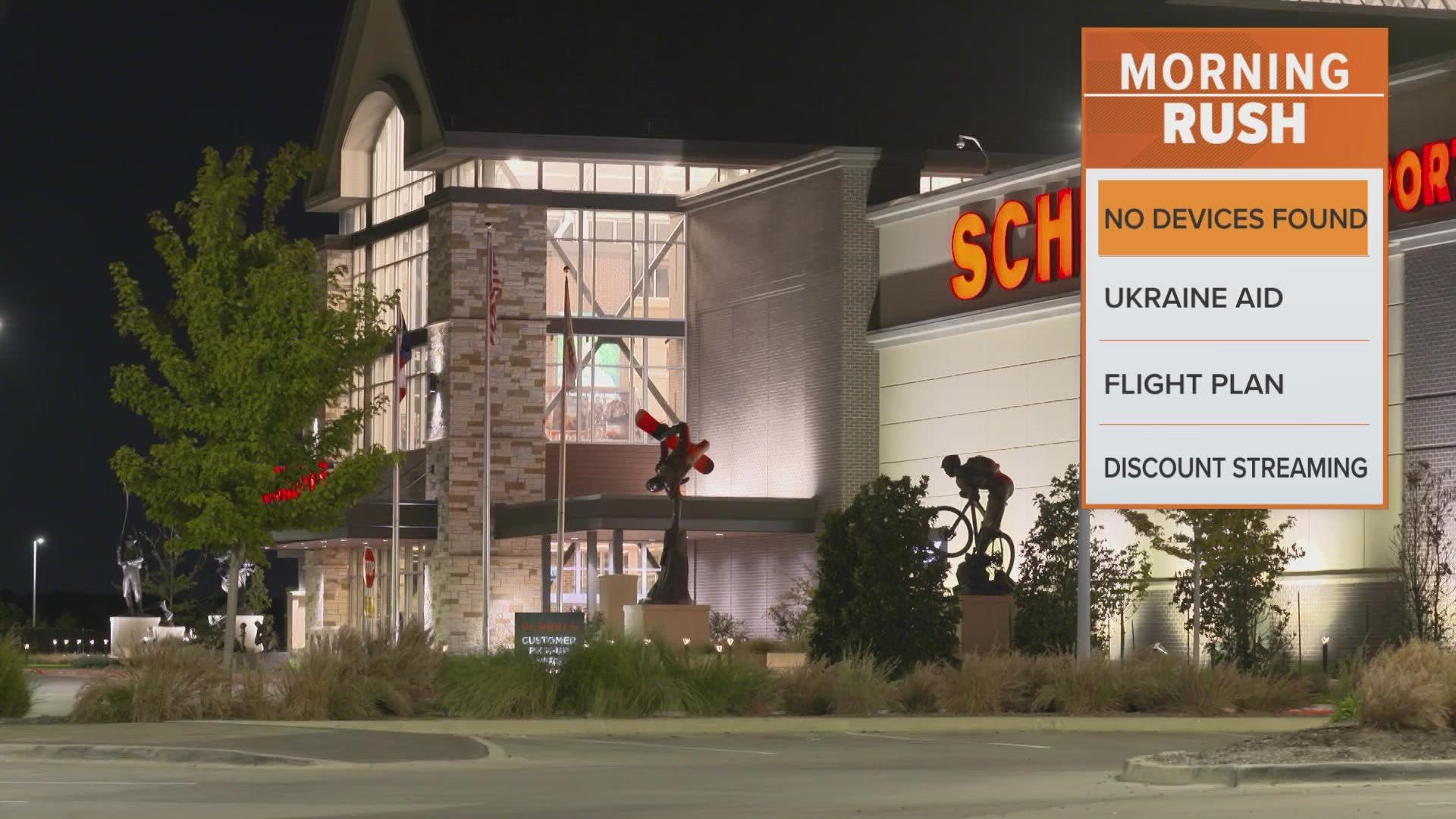 Police say they received a call about a bomb threat around 8 p.m. at the Scheels store.