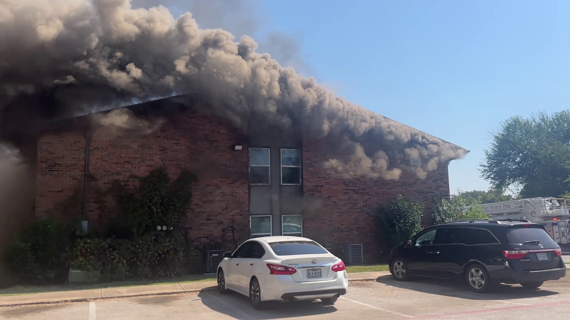 Video shot by WFAA of the scene showed flames engulfing part of the two-story apartment building and heavy smoke as Fort Worth crews battled the flames.