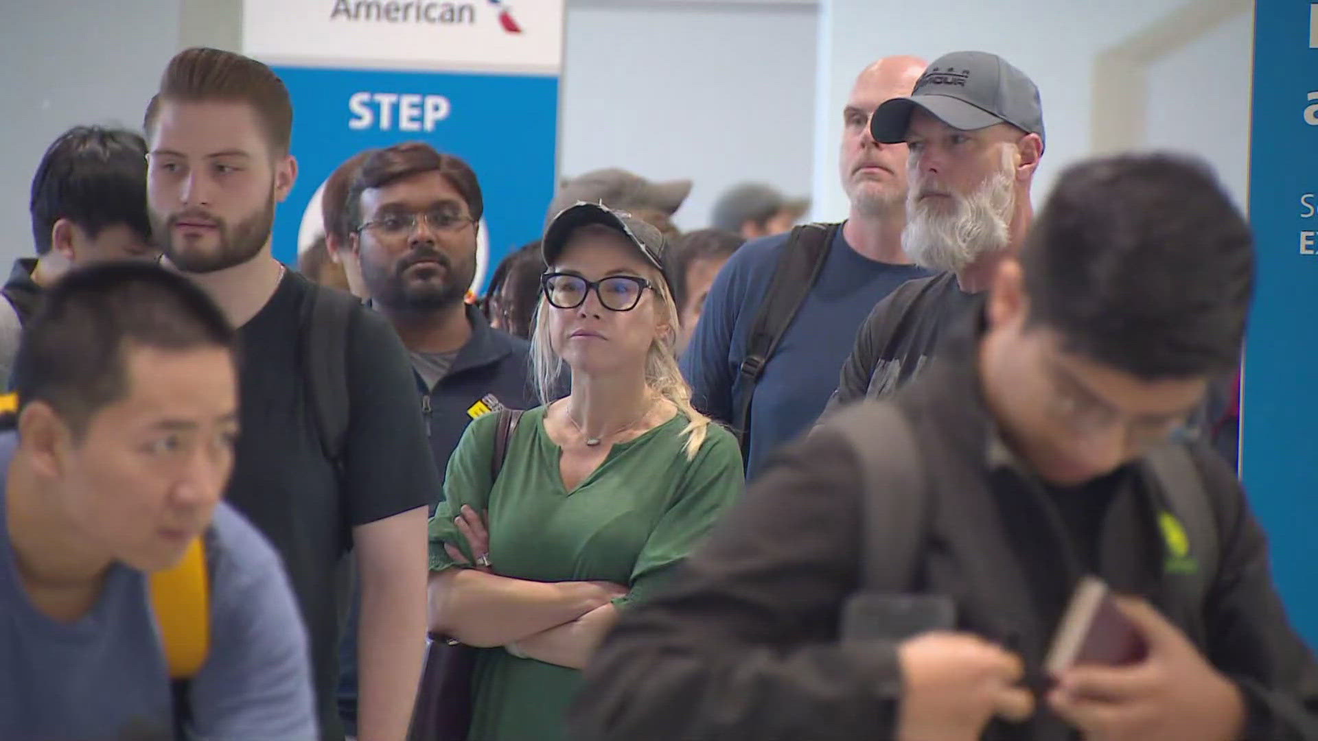 Rain fell for several hours starting Sunday morning, causing over 100 flights to be cancelled at DFW International airport.