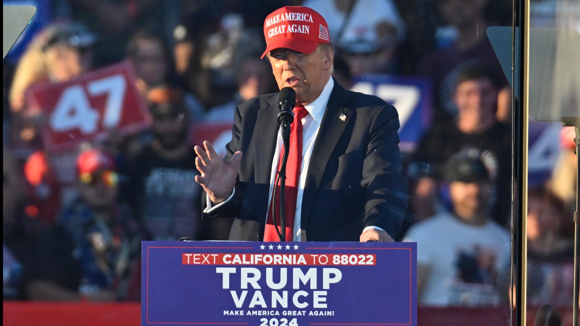 Donald Trump spoke at a presidential campaign rally at the Calhoun Ranch on Oct. 12, 2024, in Coachella, California.