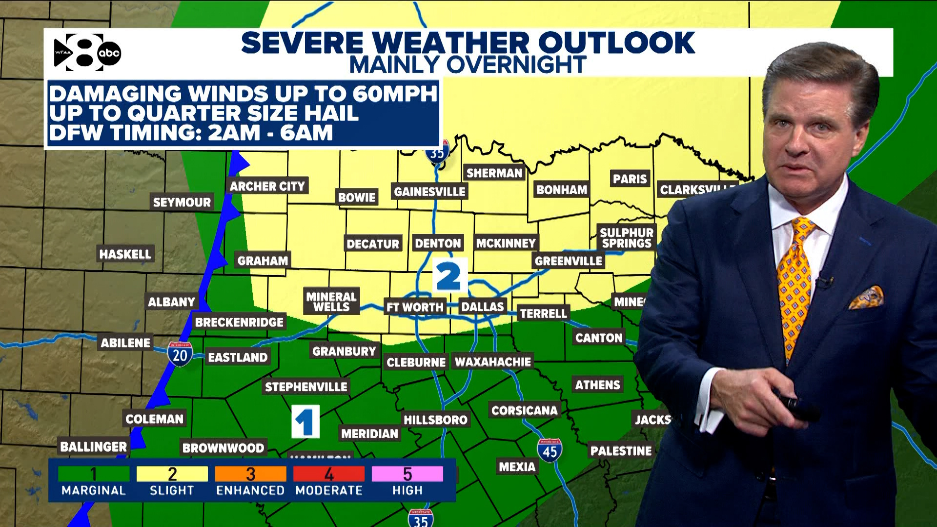 A cold front moves into North Texas overnight with rain and the potential for severe storms.