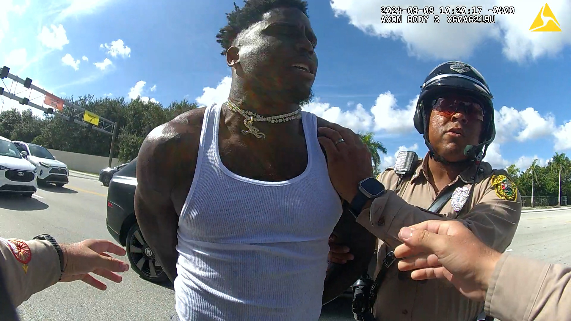 Body camera footage from Tyreek Hill's detainment from Miami police officers was released by the department on Monday Sept. 9, 2024.