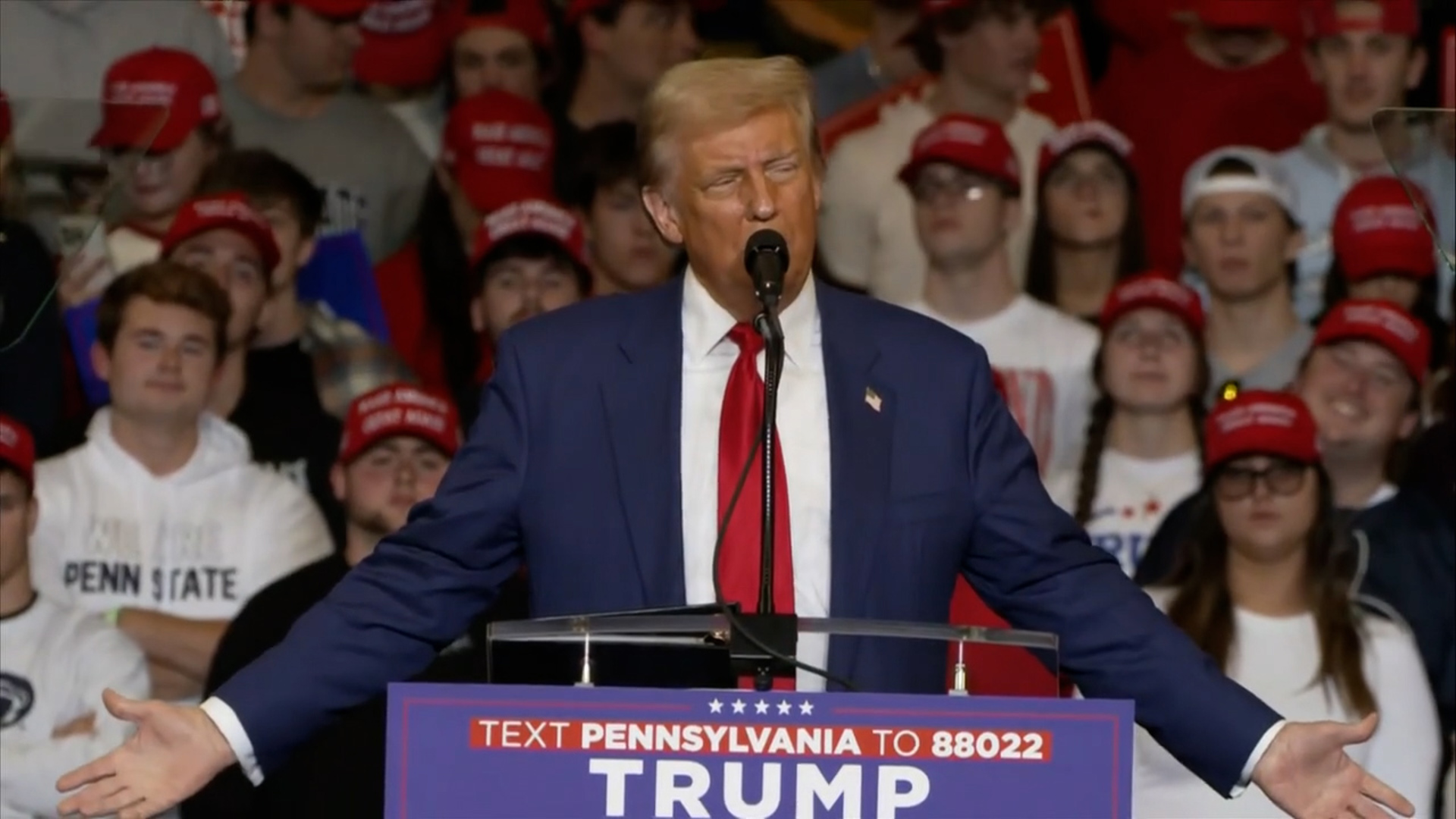 Former President Donald Trump delivered remarks at a campaign event in State College, Pennsylvania, on October 26, 2024.