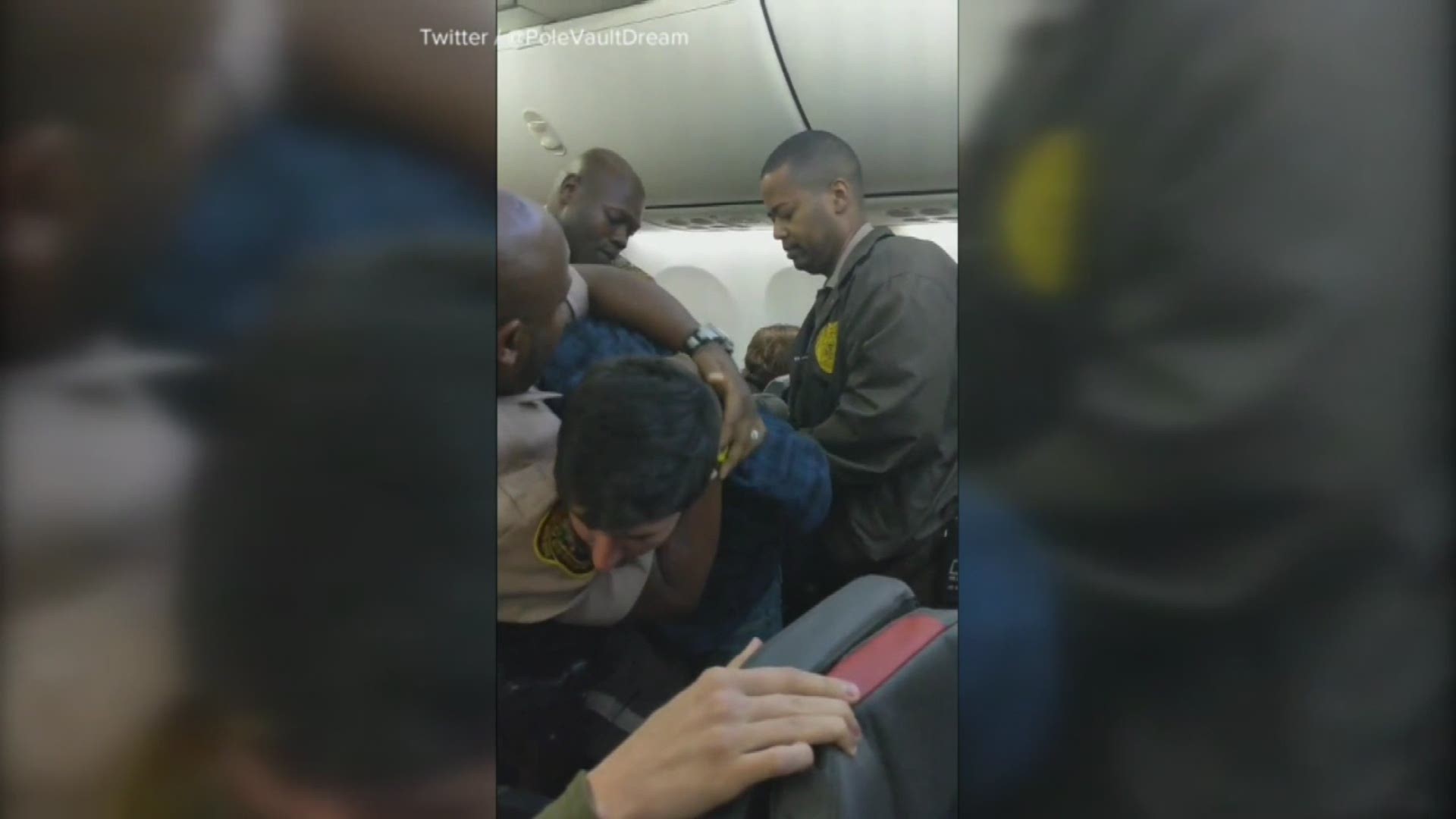 A Miami-Dade police report says the flight crew told officers they tried to move 28-year-old Jacob Garcia of Chicago to another seat, but he continued to be unruly, screaming and insulting the woman and her boyfriend. CREDIT: Twitter / @PoleVaultDream
