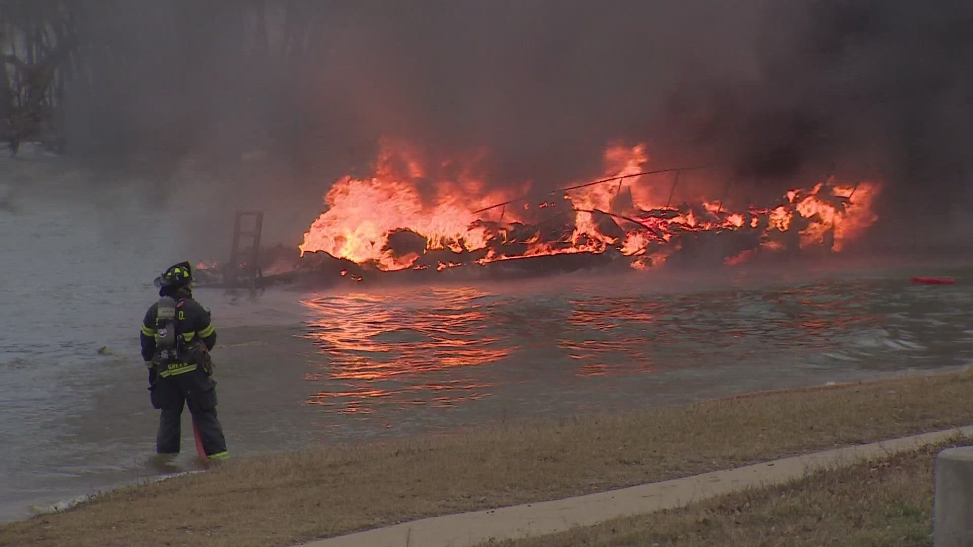 One boat caught fire at the Lake Dallas marina, which caught another boat, resulting in a total loss of both boats.