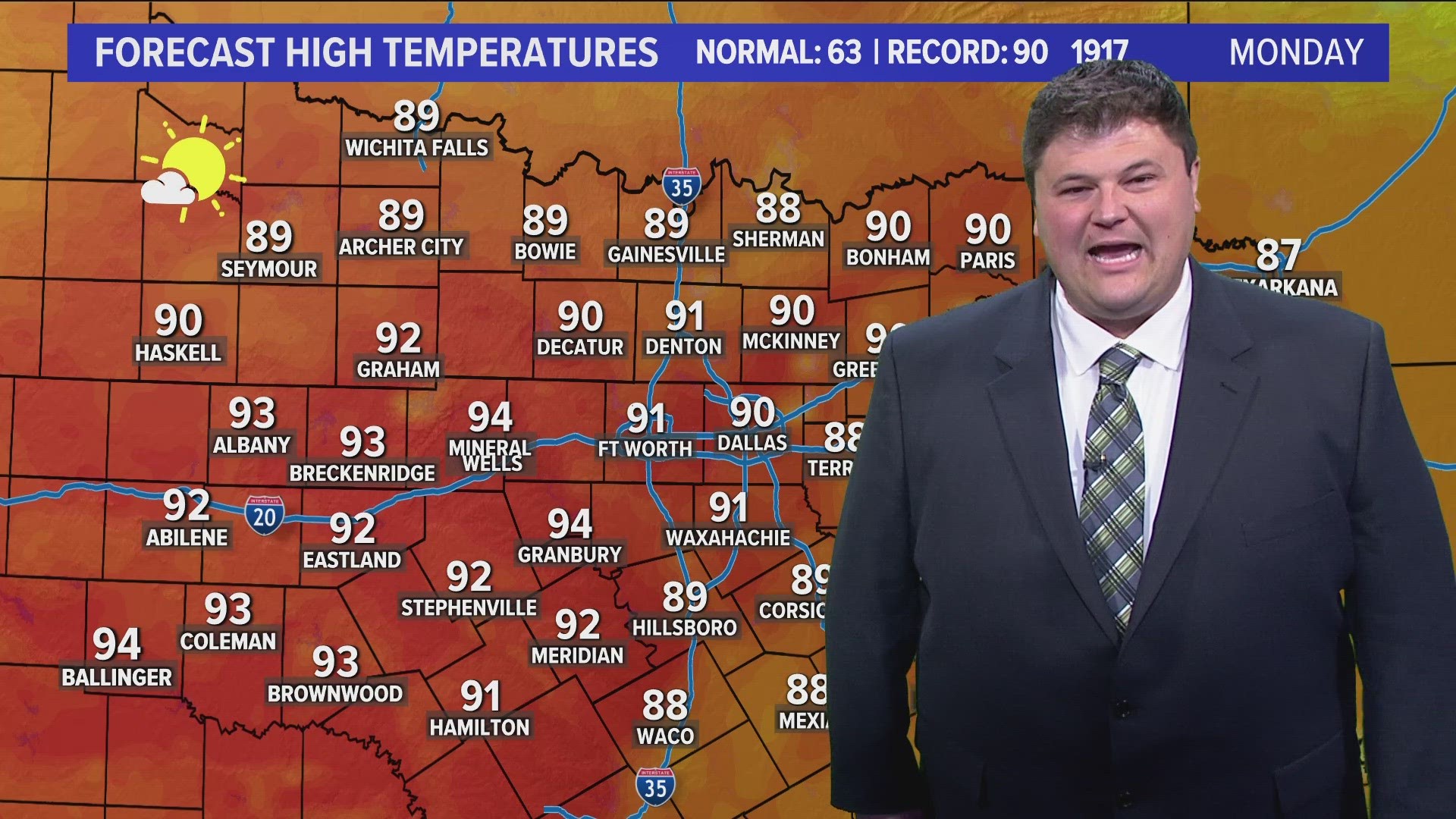 Some parts of North Texas will see as high as 91 degrees on Monday.