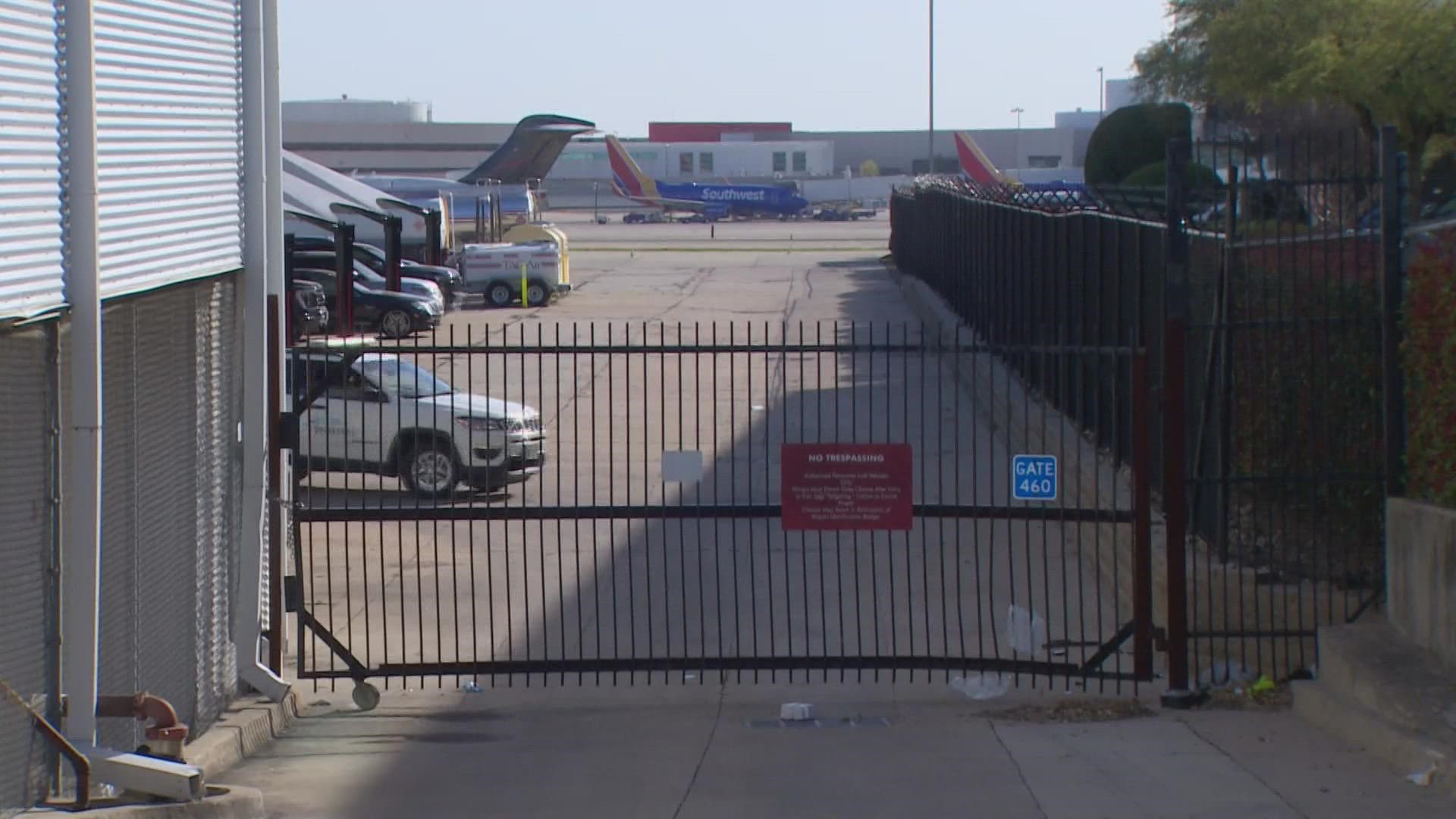 Police said the DWI suspect crashed through a gate on the east side of the airport near Lemmon Avenue and Lovers Lane.