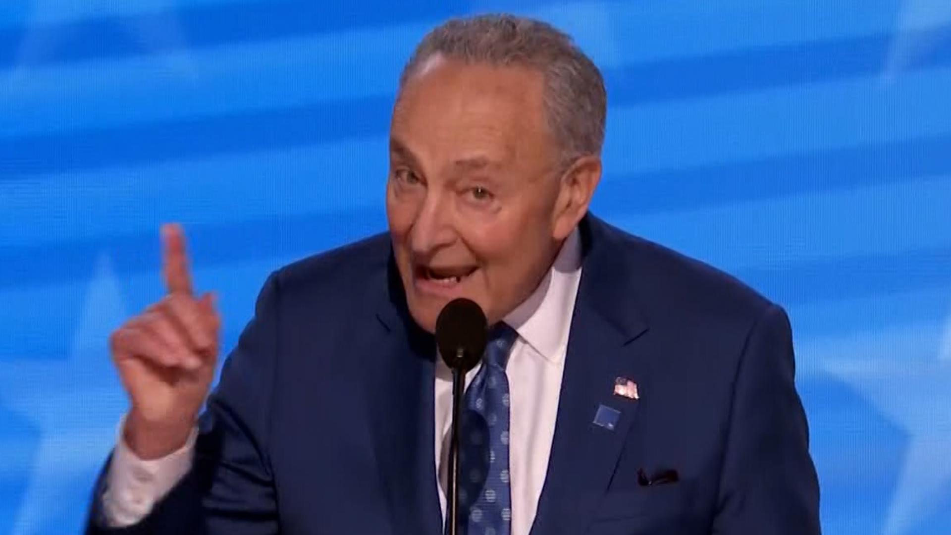 Sen. Chuck Schumer delivered a full speech on day two of the 2024 Democratic National Convention in Chicago, Illinois.