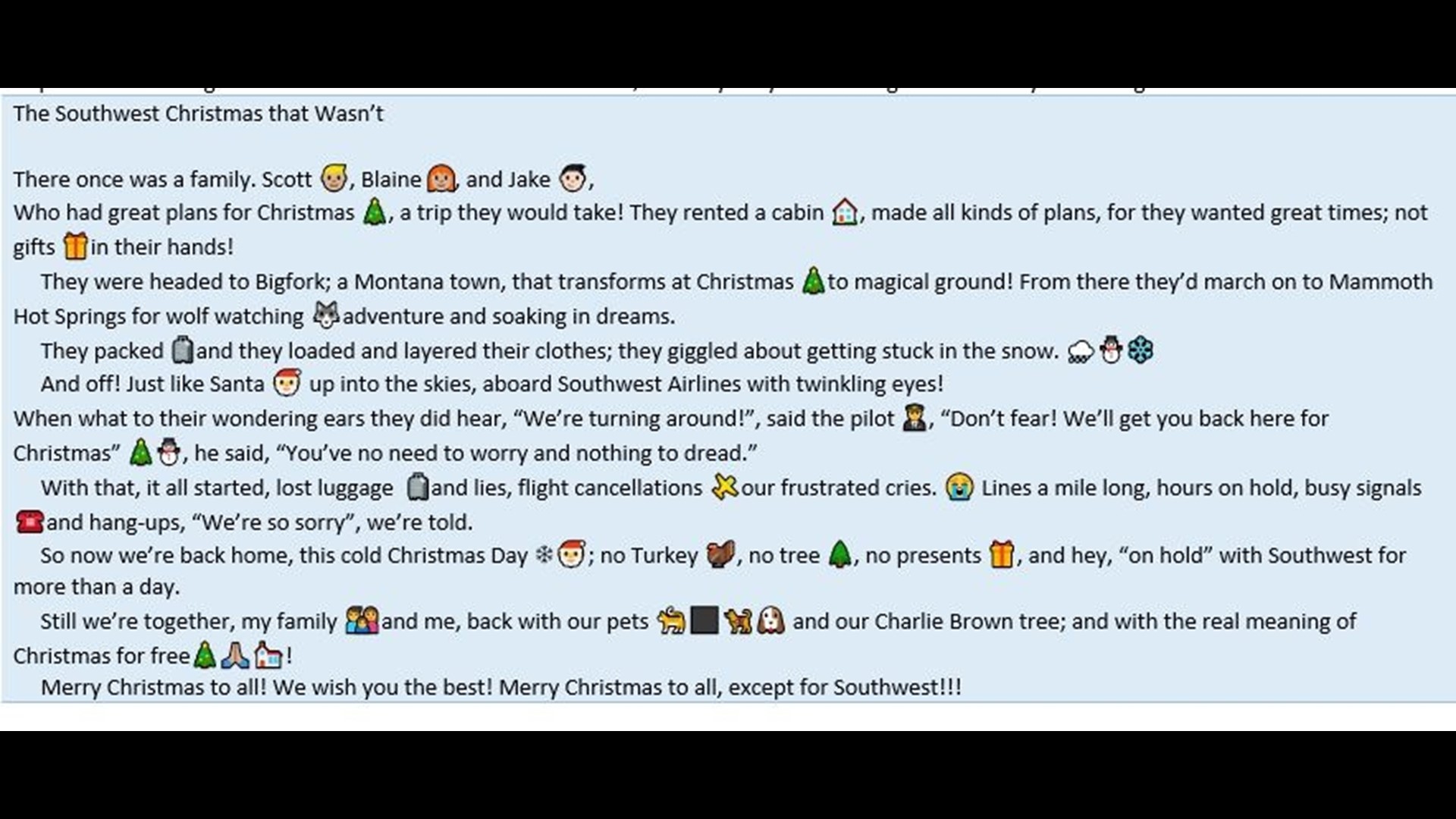 Southwest Airlines: Stranded passenger pens Christmas poem | wfaa.com