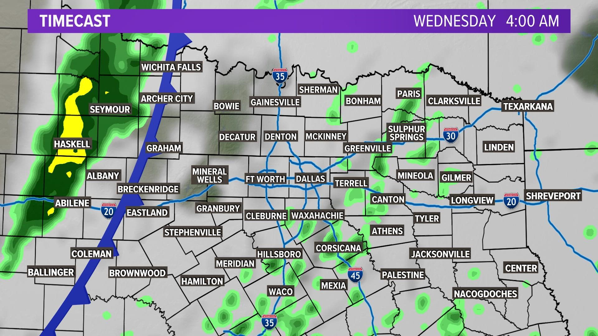 North Texas rain on Wednesday