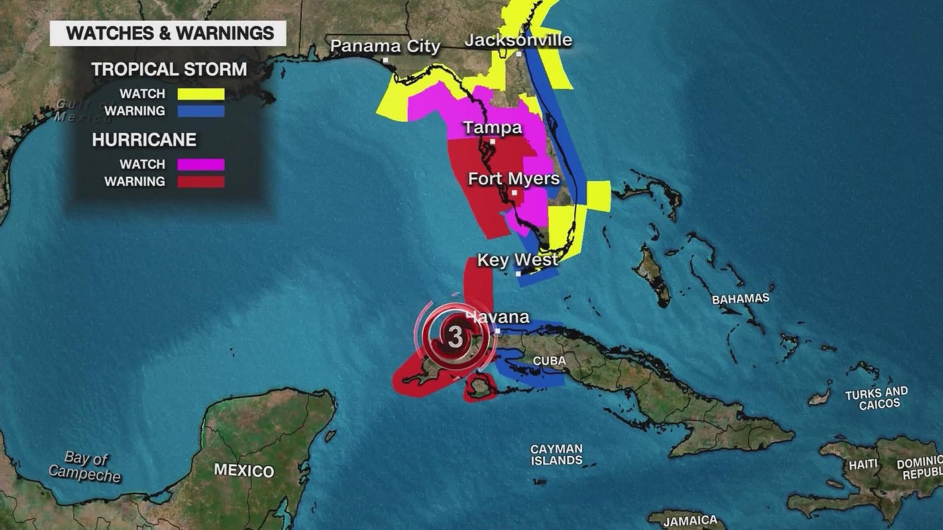 The hurricane is expected to rise to a Category 4 before reaching Florida late Wednesday night.