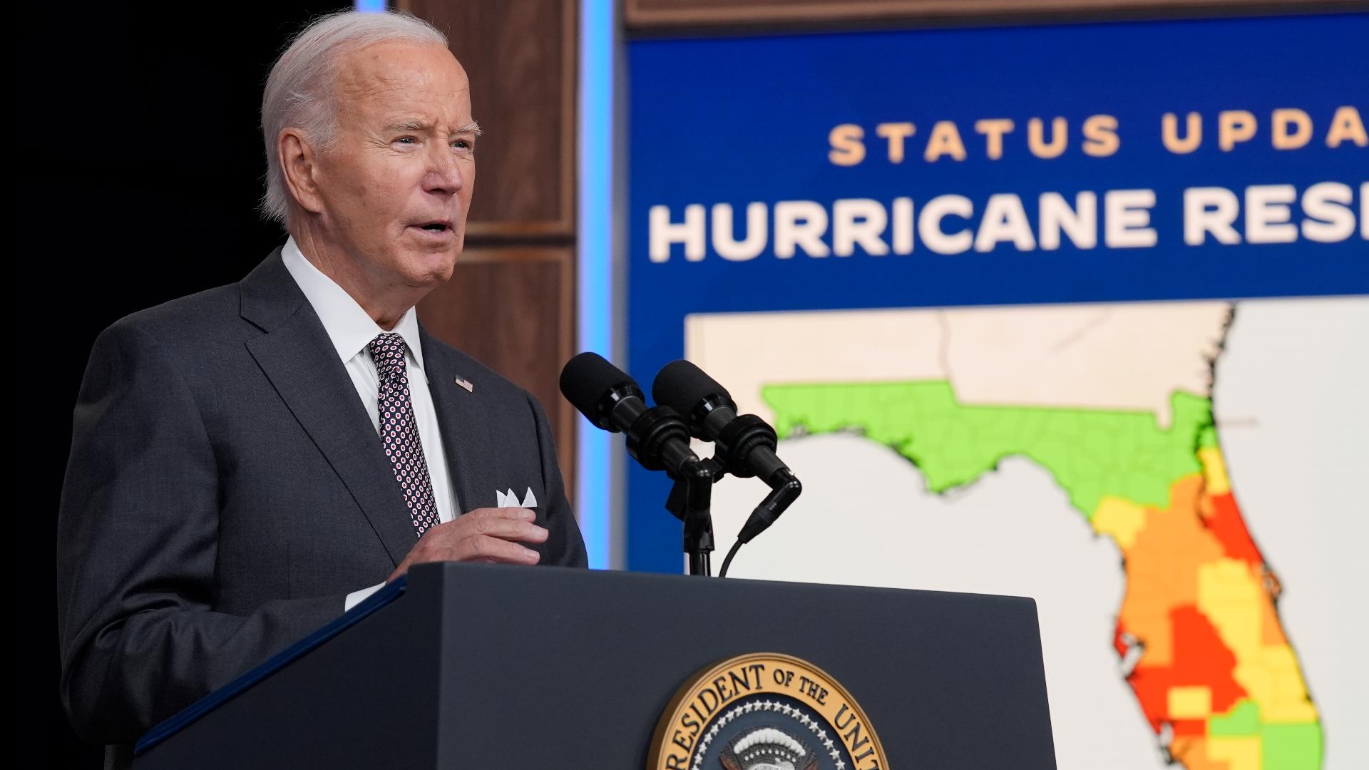 President Joe Biden gives update on ongoing response to Hurricane Milton in South Court Auditorium on the White House complex in Washington, Thursday, Oct. 10, 2024.