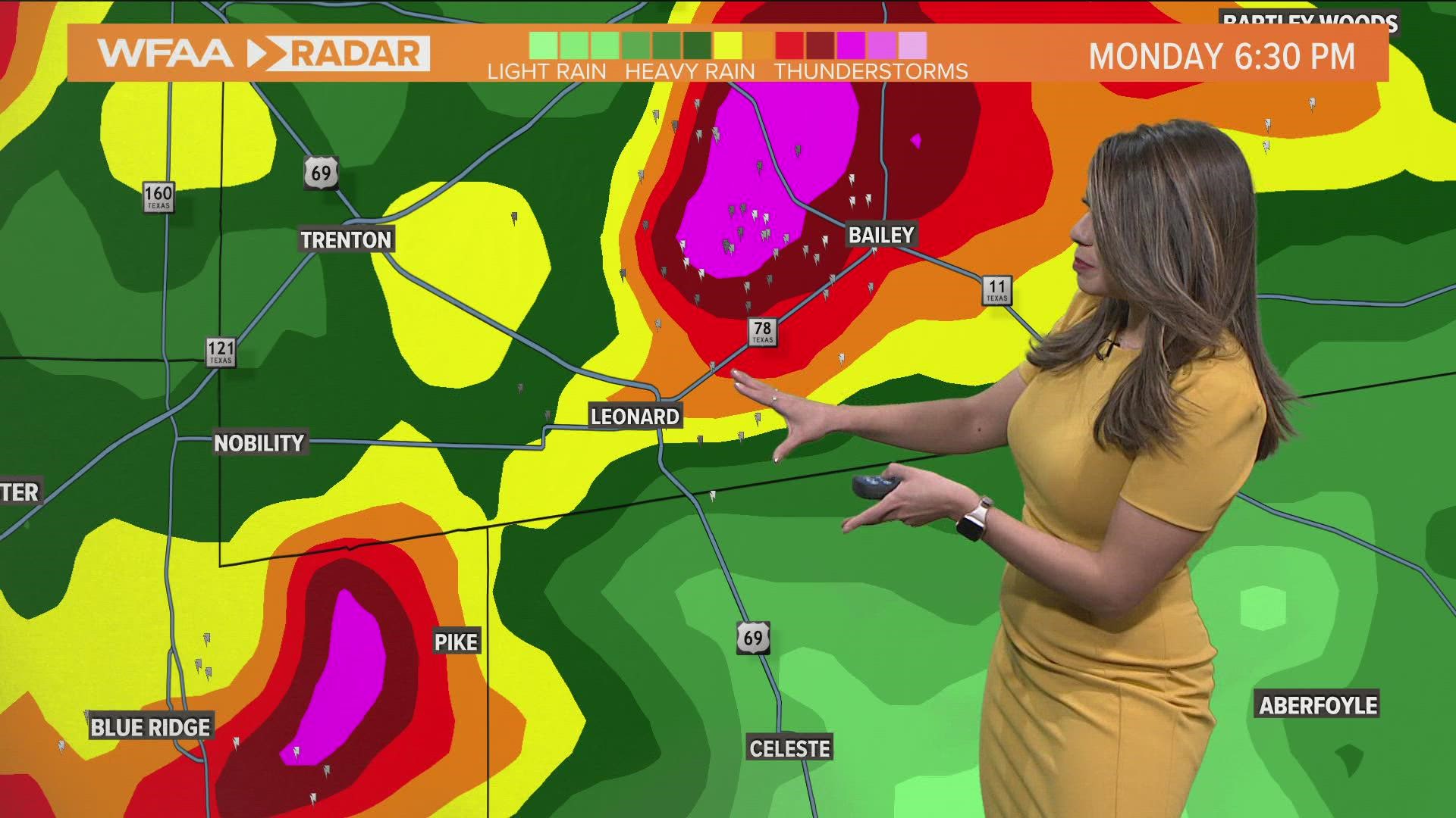 Here's a look at the storm that went through Leonard, Texas, and produced a possible tornado Monday night.