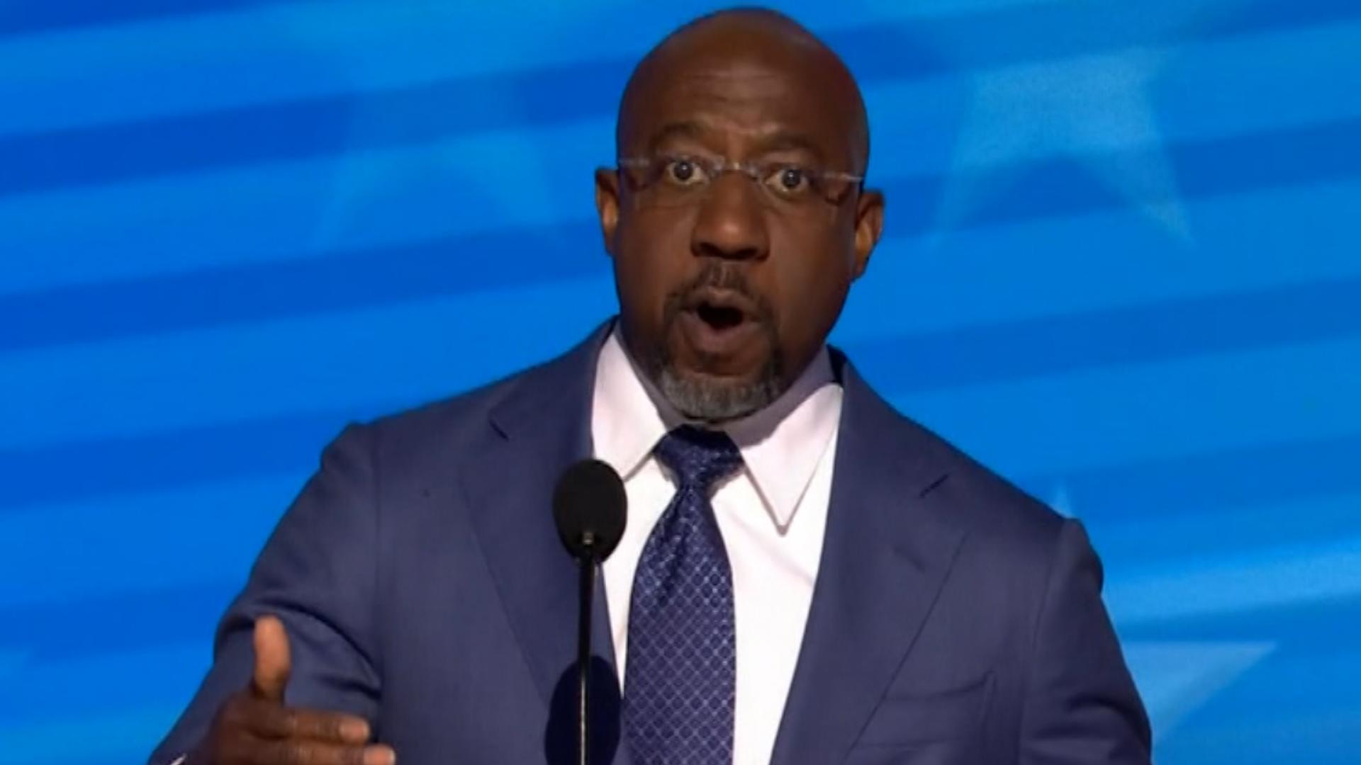 Sen. Raphael G. Warnock delivered a full speech on day one of the 2024 Democratic National Convention in Chicago, Illinois.