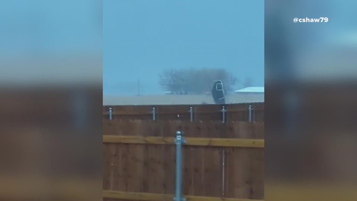 Severe weather Trampoline blown away by strong winds in North Texas