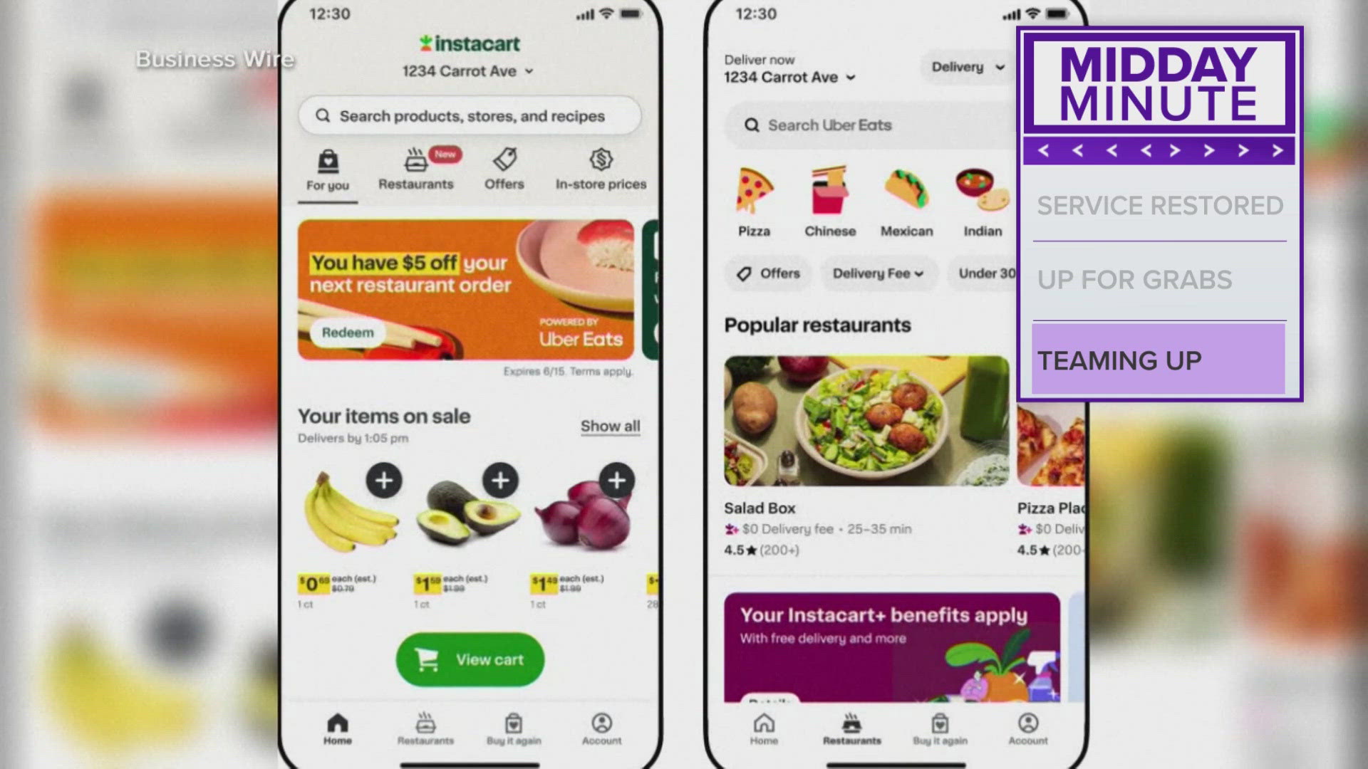 Instacart will now have a restaurants tab delivered by Uber Eats.
