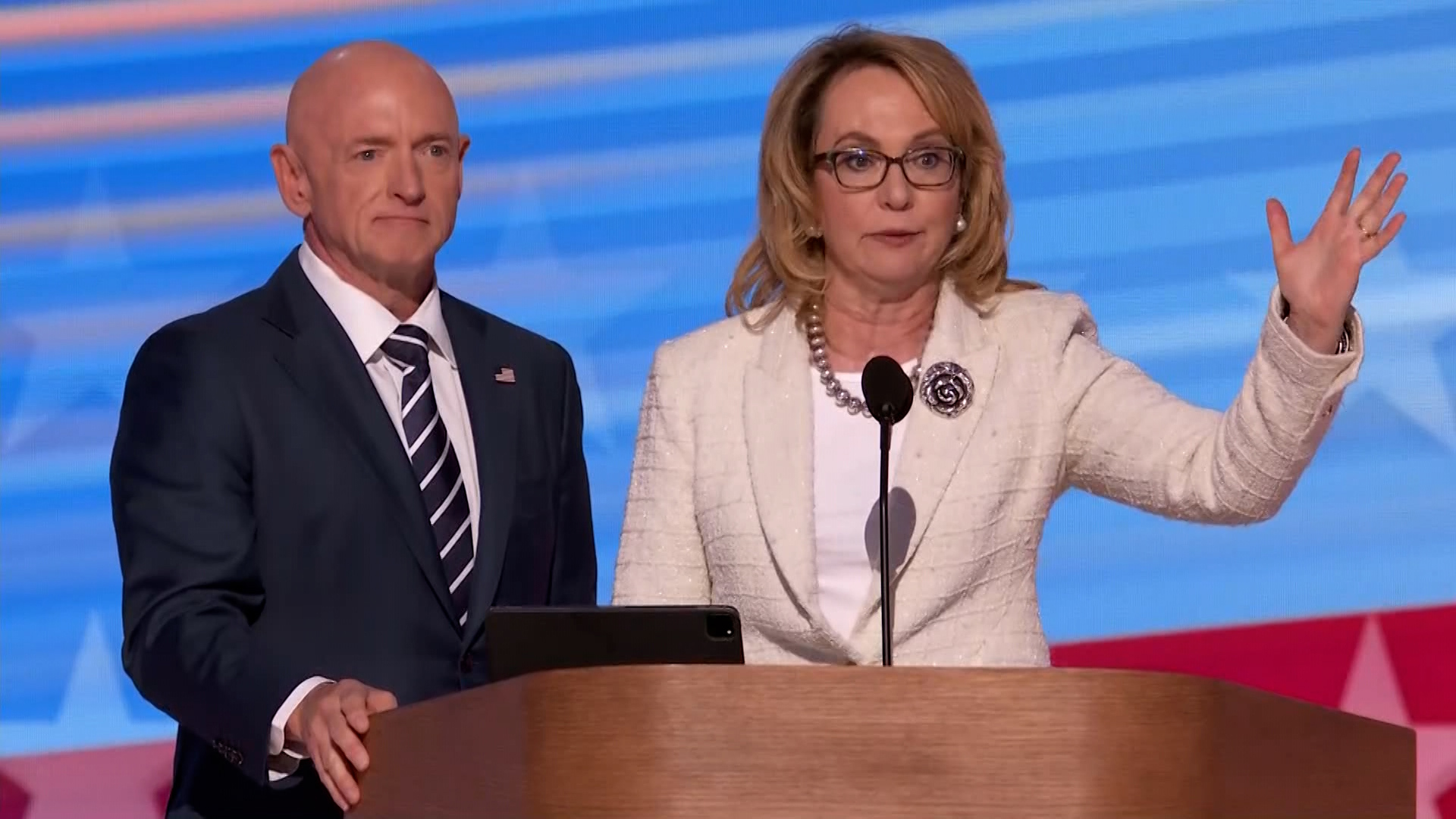 Former Rep. Gabby Giffords delivered a full speech on day four of the 2024 Democratic National Convention in Chicago, Illinois.