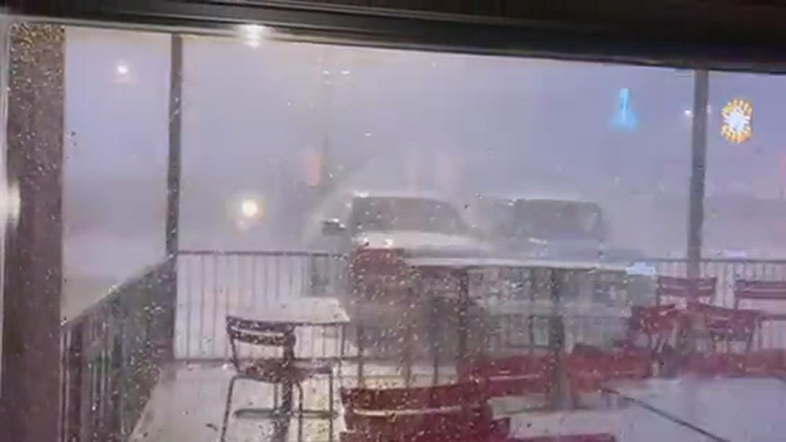 Heavy winds make it looks like the rains going UP in McKinney during