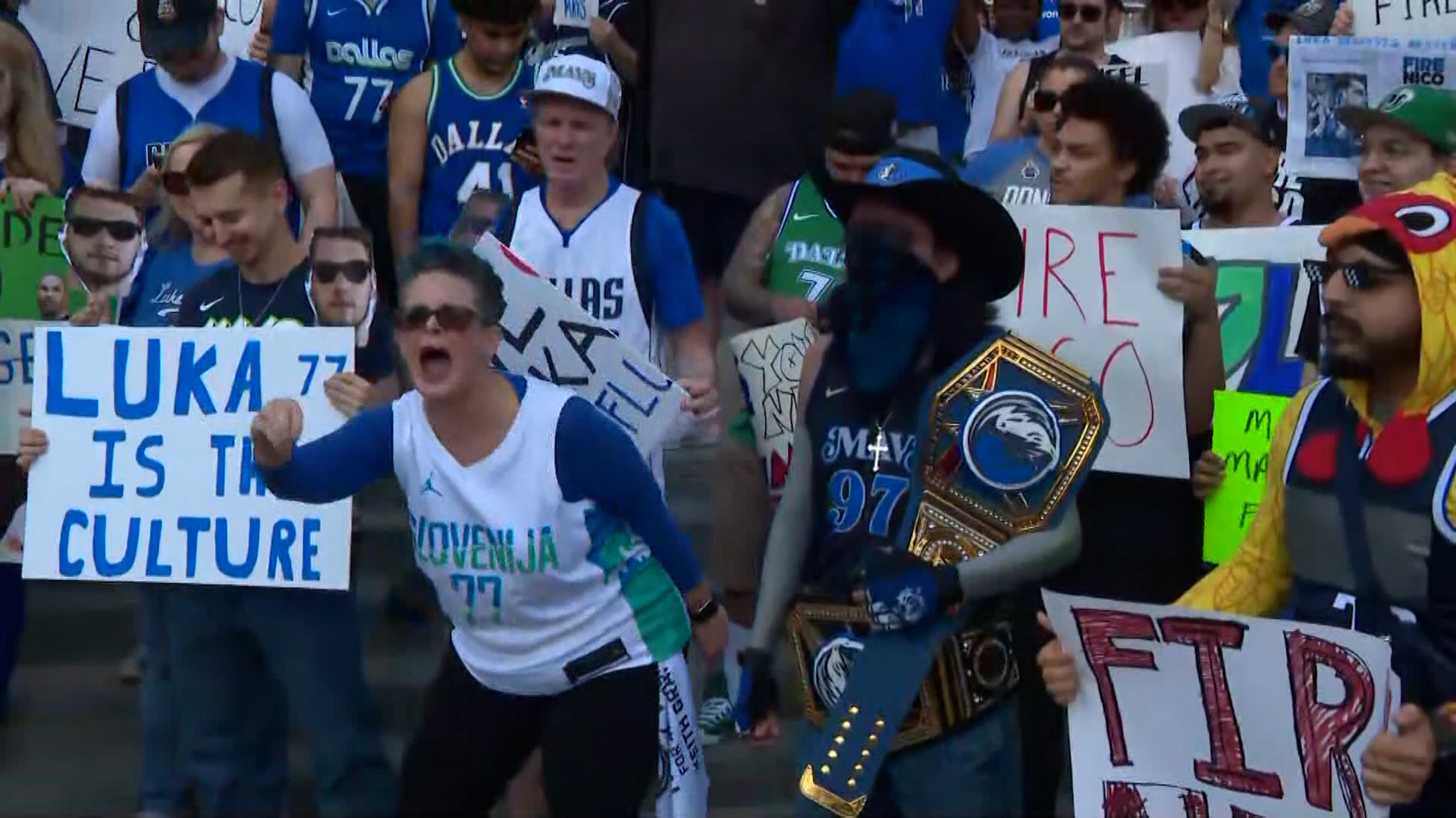 WFAA spoke with Mavs fans at the protest outside of the AAC, in the gift shop and on the concourse.