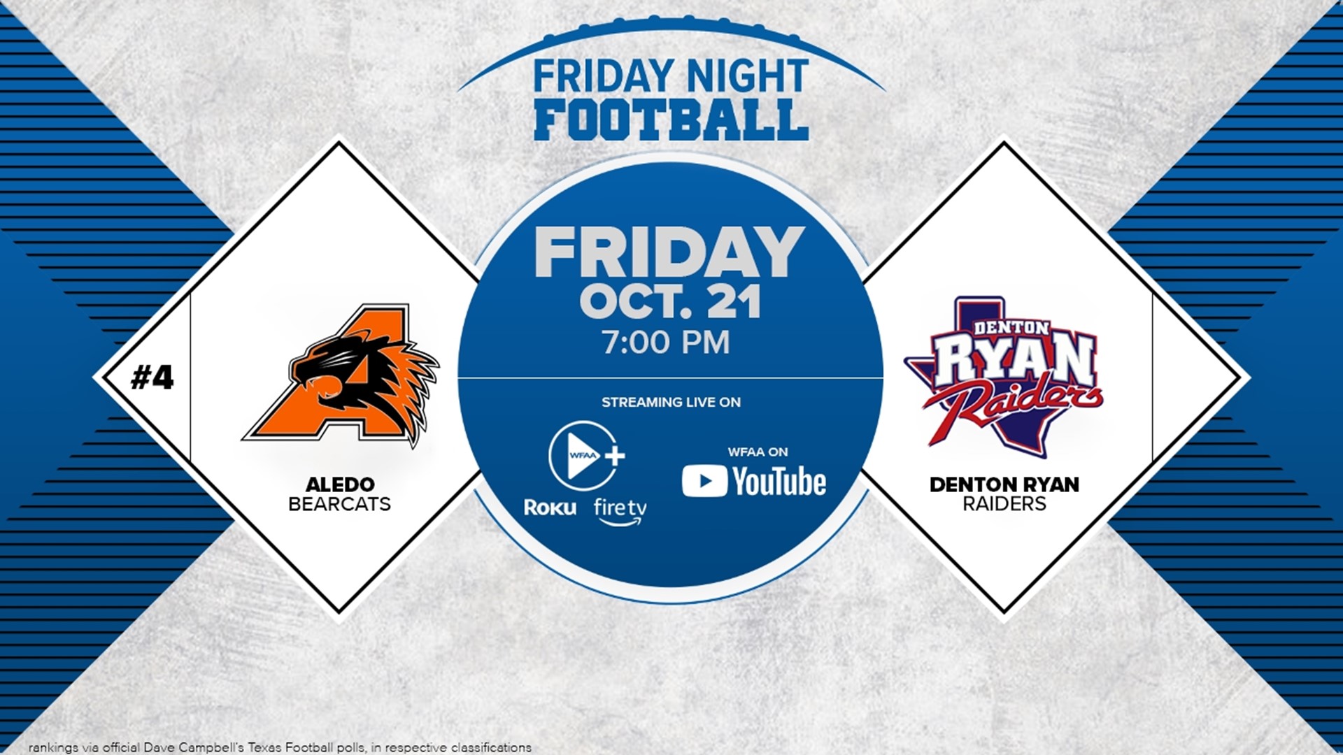 #4 Aledo visits Denton Ryan in a clash of state powers, this week on Friday Night Football