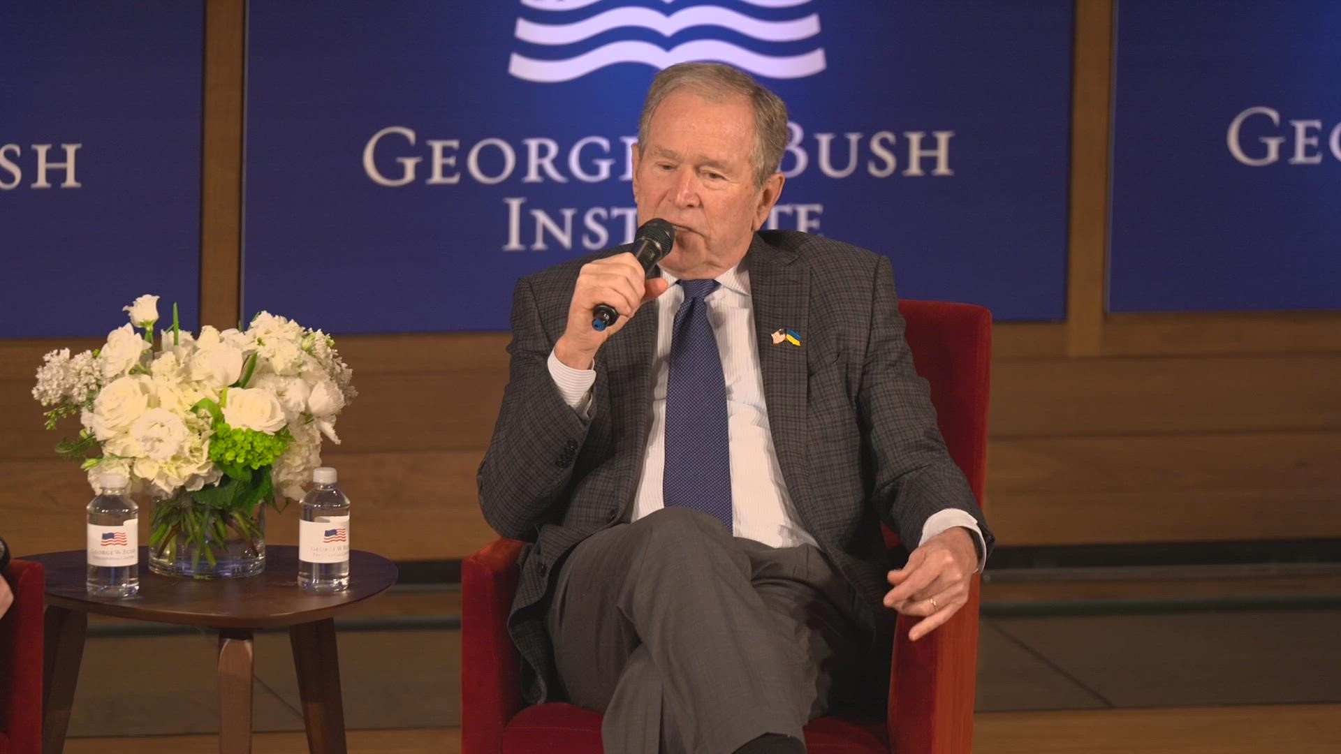 “There’s no bigger program than to have a young democracy bullied by its neighbor, an autocrat. We should care about the human condition elsewhere,” Bush said.
