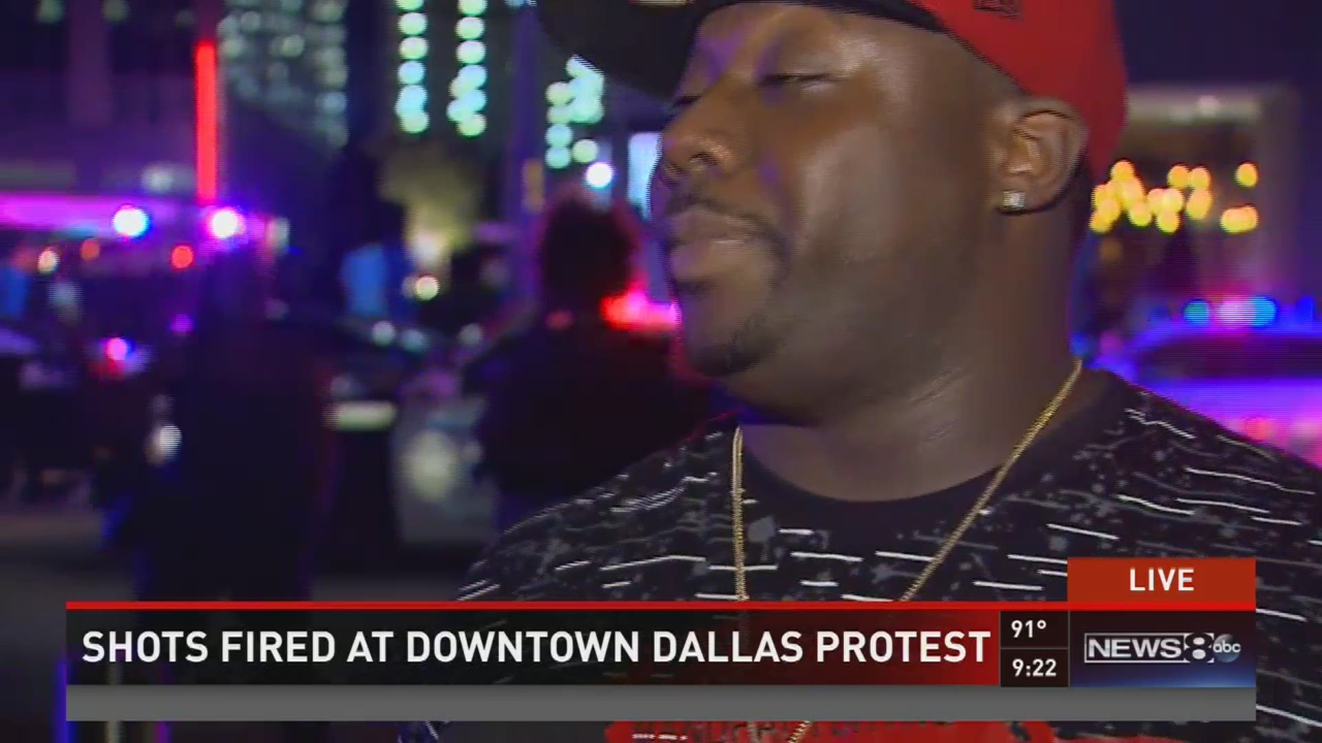 News 8's Marie Saavedra interviews a man who says he was there as a gunman opened fire on police officers at a protest against police violence across the country.