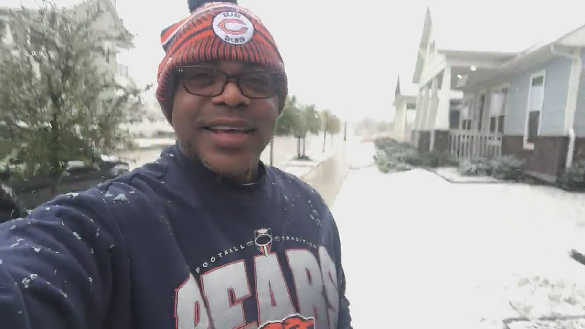 A Chicago Bear's fan says the snow is a good omen.
Credit: Jerry  Smith