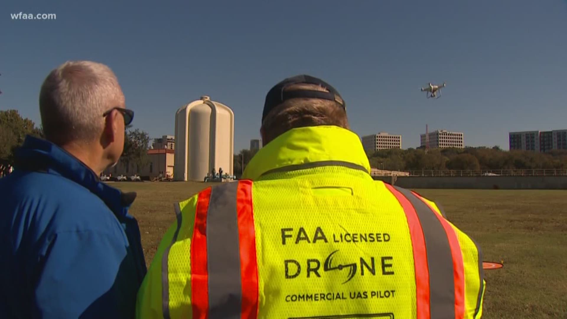 The city's water department is using drones to access low-lying areas during flooding.