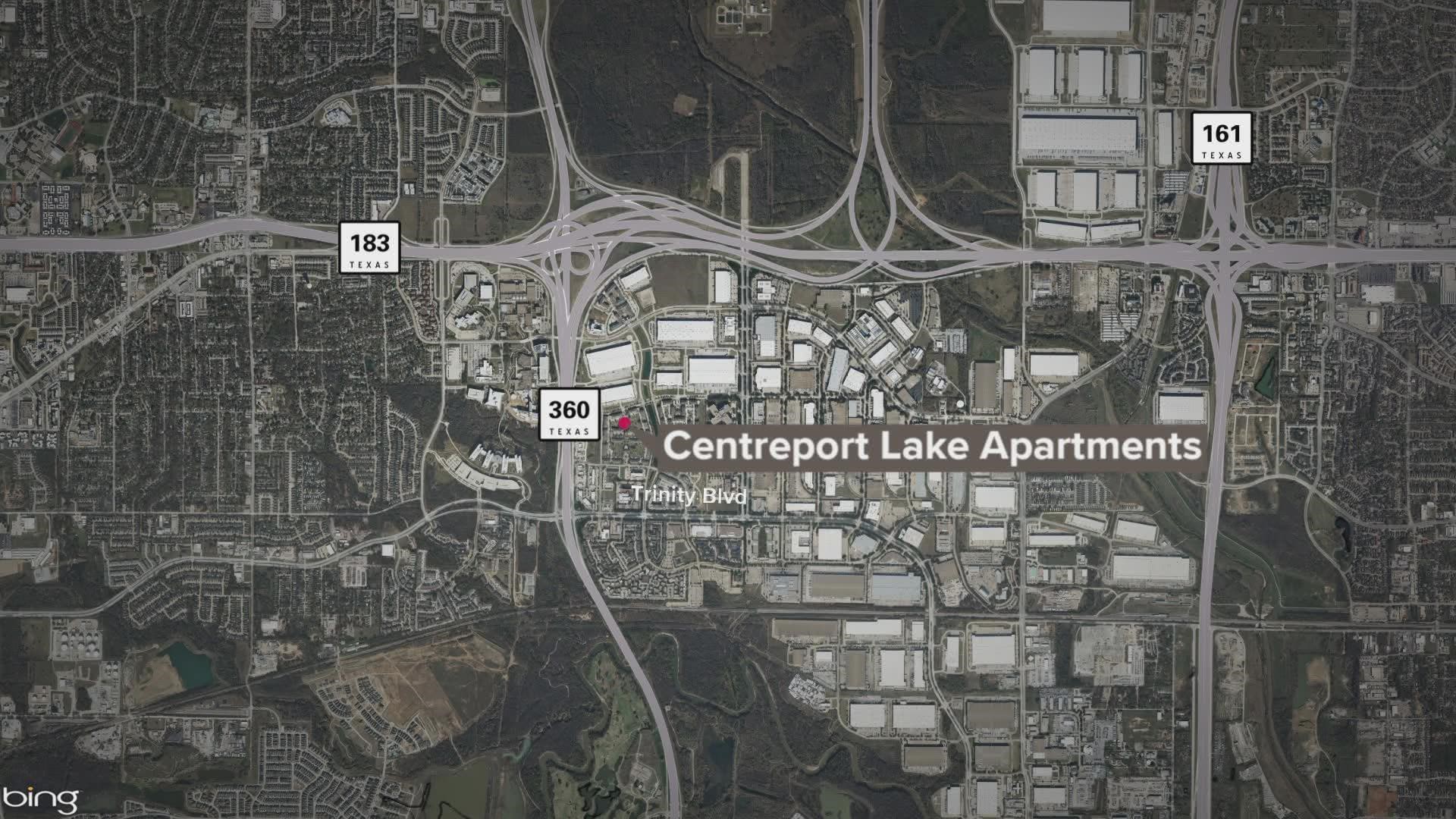 Police say the incident happened at the Centreport Lake apartments near Trinity Boulevard and Highway 360.