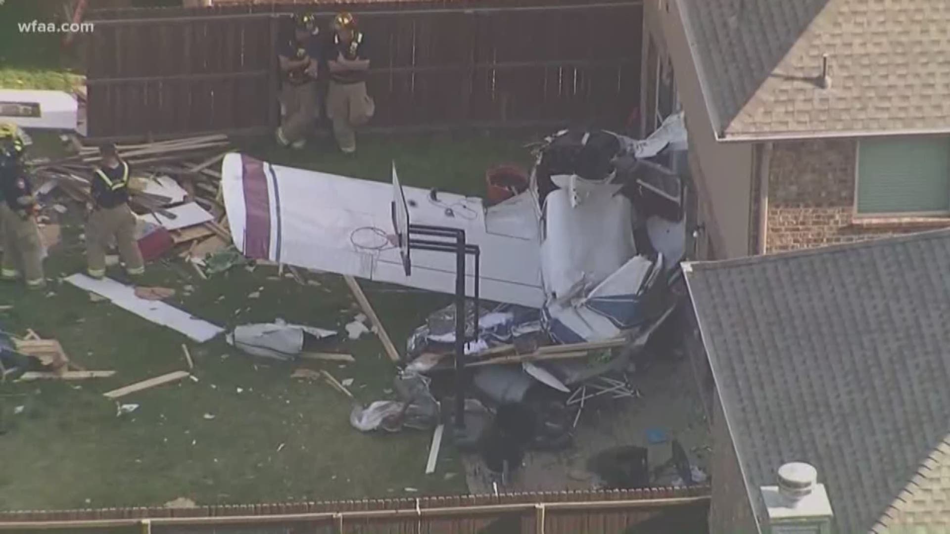 Two people were inside a McKinney home when a plane crashed into the back. No one on the ground was injured, but two on board were taken to a hospital.