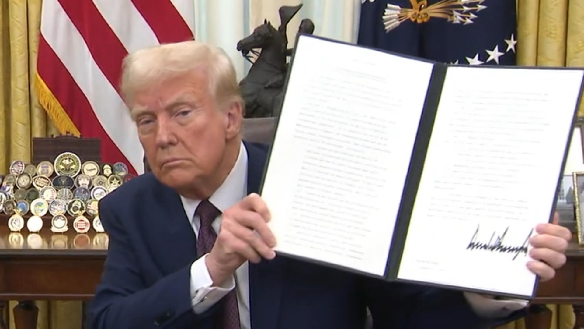 President Donald Trump signed executive orders, including one that aims to declassify federal records relating to the assassinations of JFK, RFK and MLK Jr.