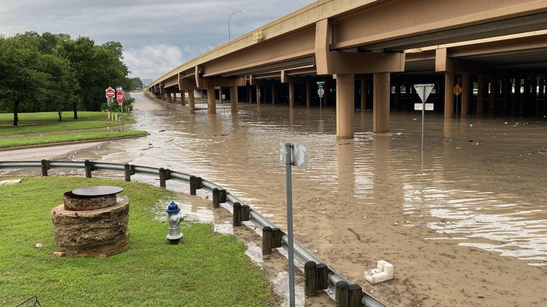 High water was seen along White Rock Creek near Interstate 635 on Thursday.