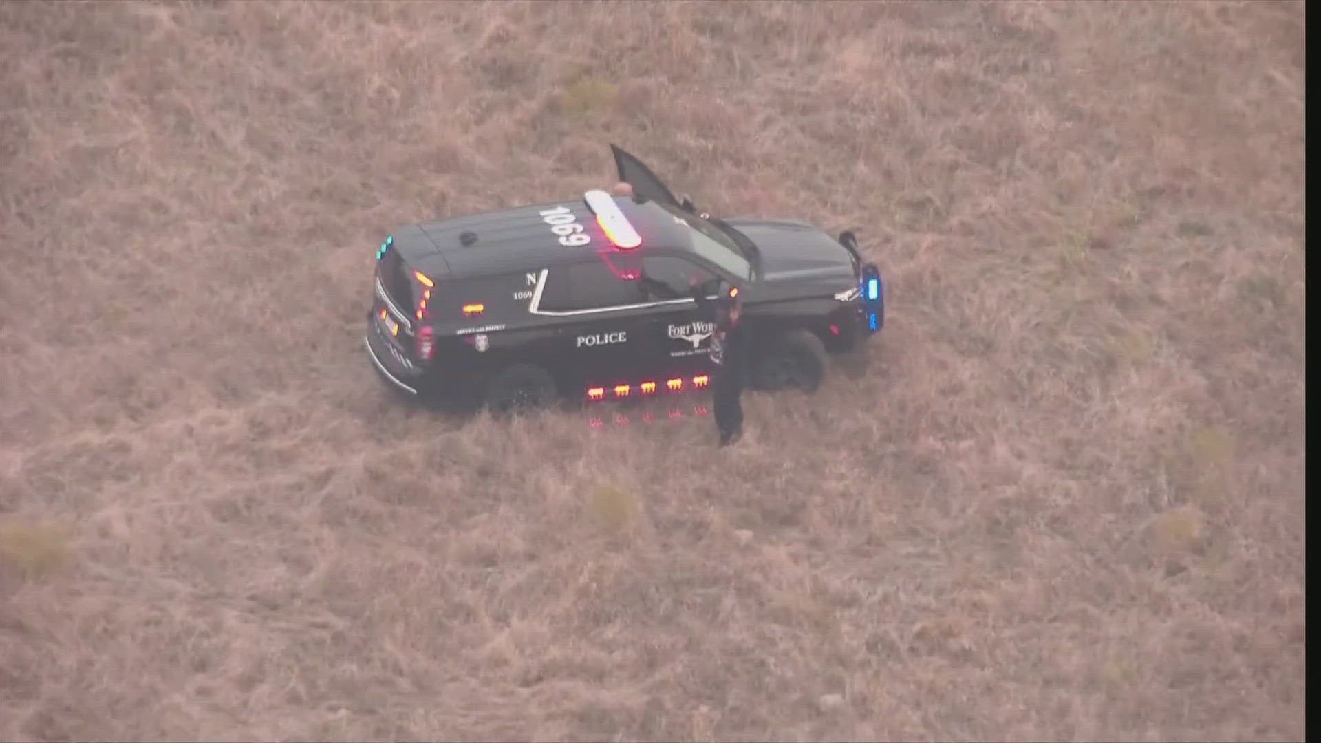 WFAA chopper footage showed the alleged suspect speeding through traffic.