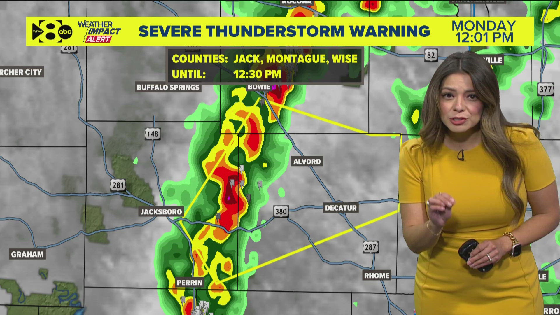 A thunderstorm warning is in place for Cooke and Montague counties until 12:45 p.m.