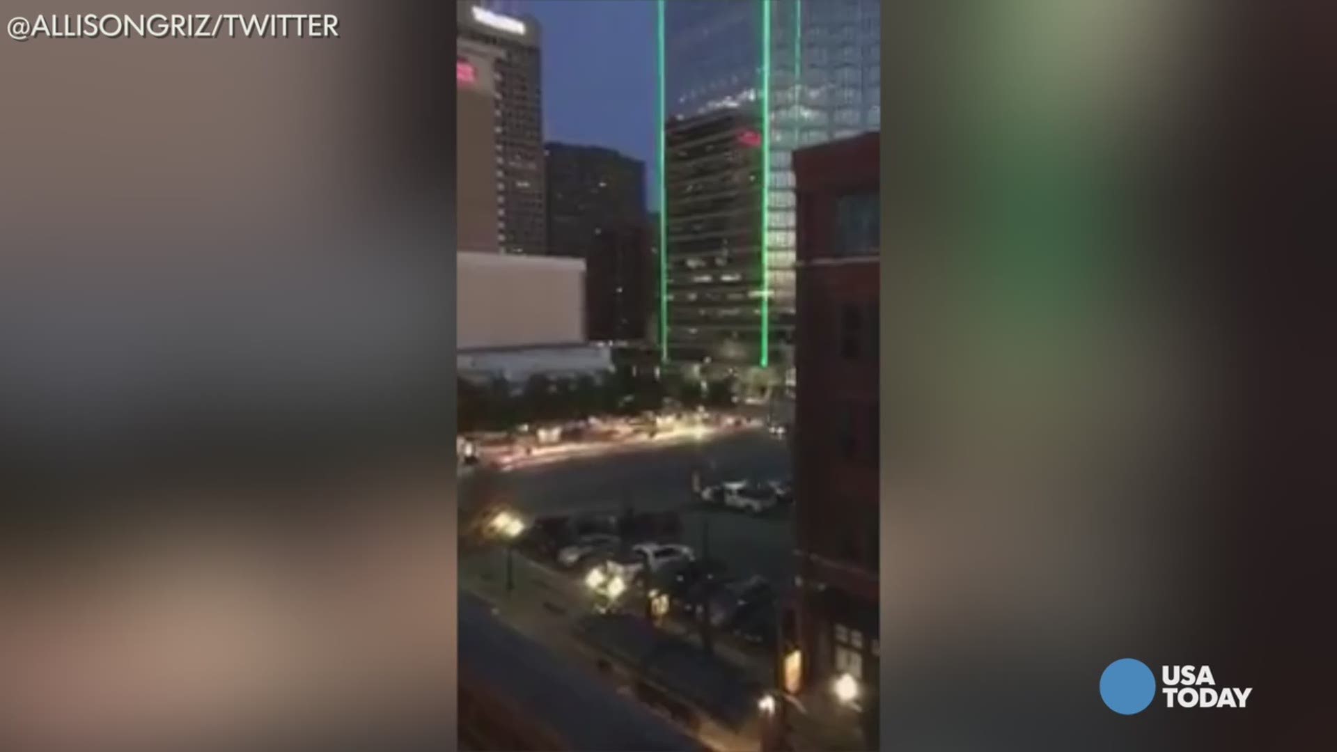 A video posted on Twitter from @AllisonGriz captures the suspected shooters in Dallas.