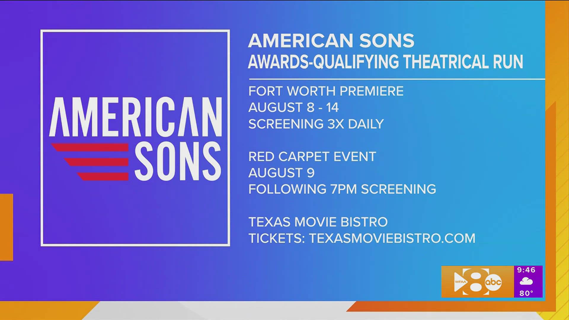The documentary American Sons is coming to the Texas Movie Bistro in Fort Worth for an awards qualifying run.
 