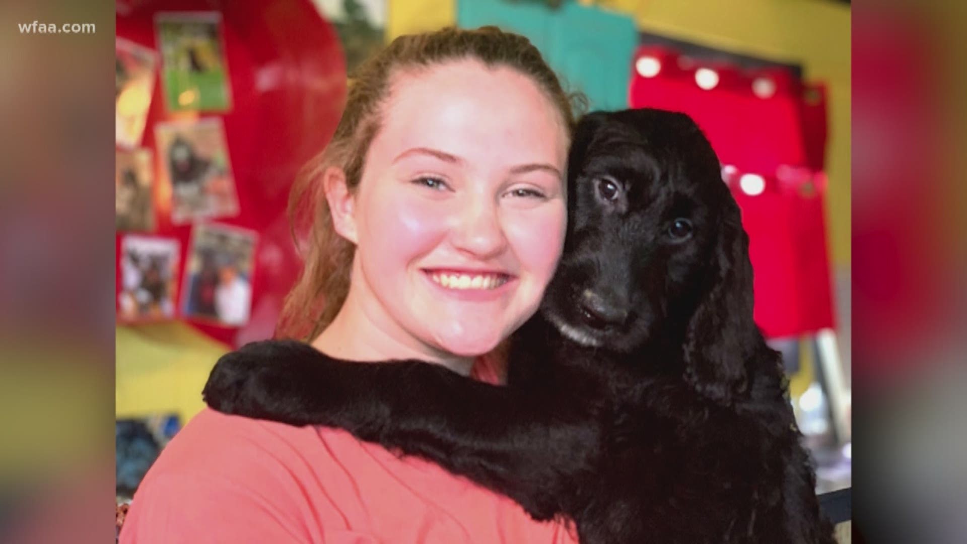 The teen's service dog was shot and killed by an unknown suspect in Hunt County in January.