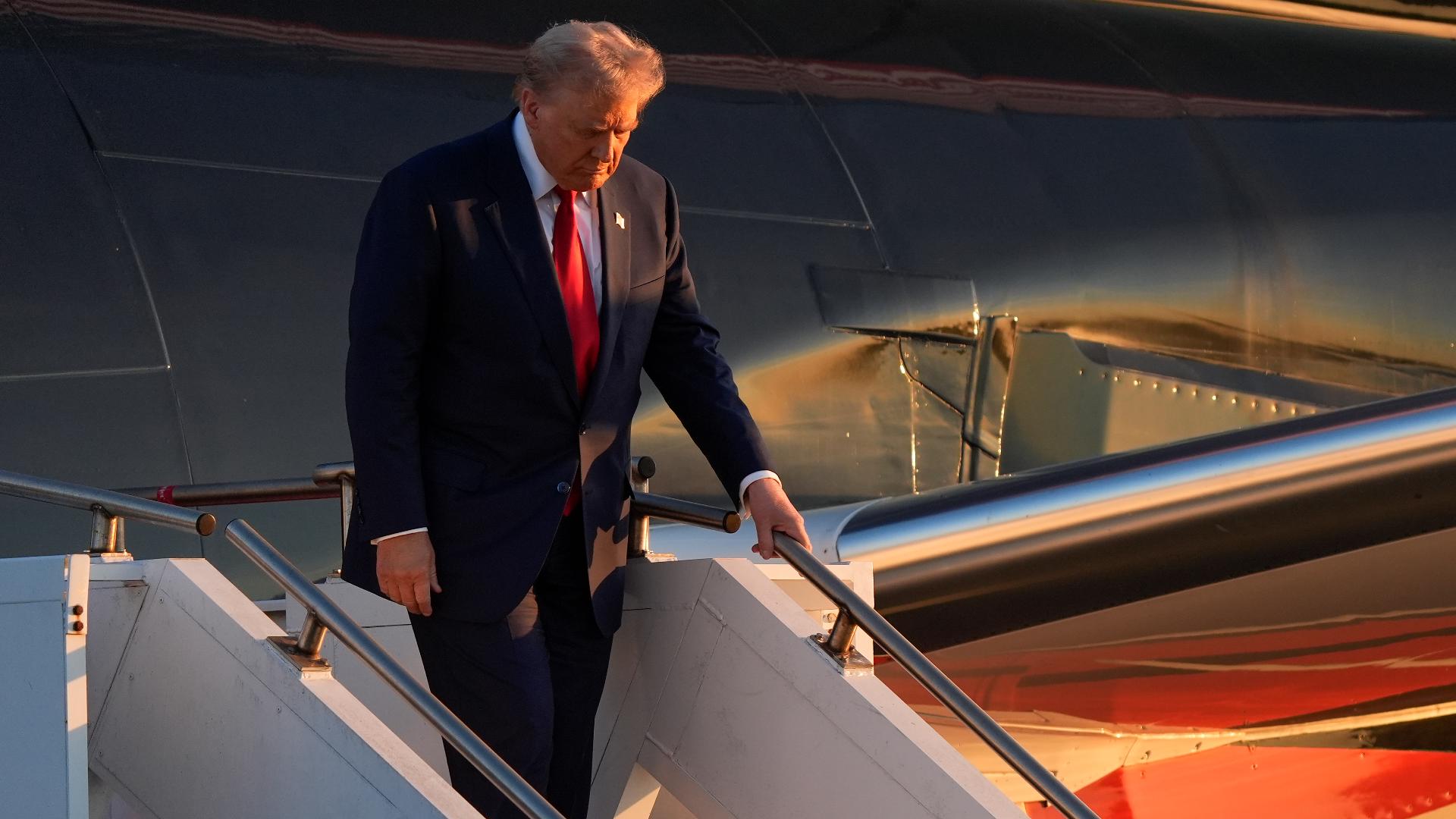 Republican presidential nominee former President Donald Trump, during his arrival at Philadelphia International Airport, Tuesday, Sept. 10, 2024, in Philadelphia.