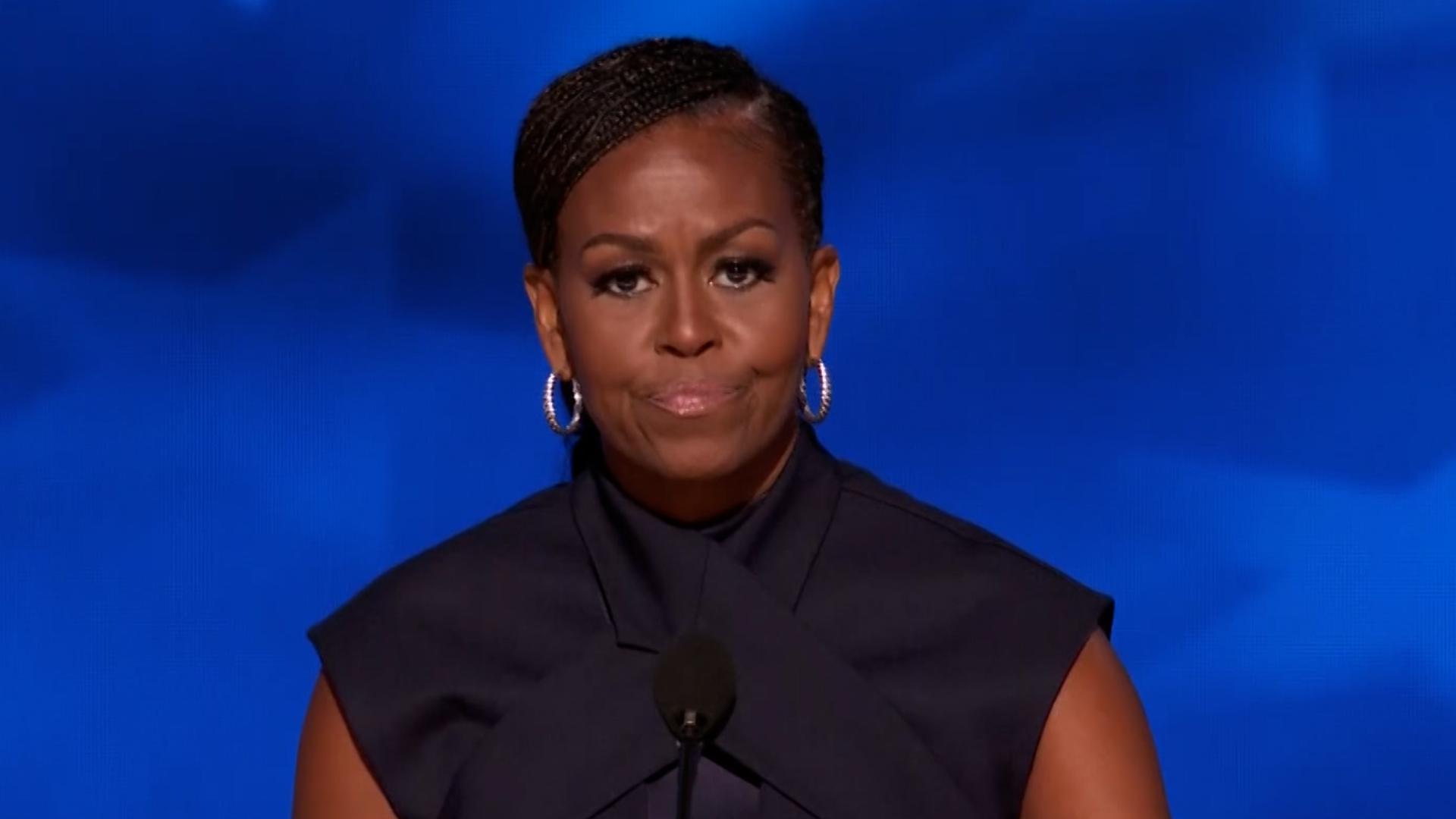 Michelle Obama delivered a full speech on day two of the 2024 Democratic National Convention in Chicago, Illinois.