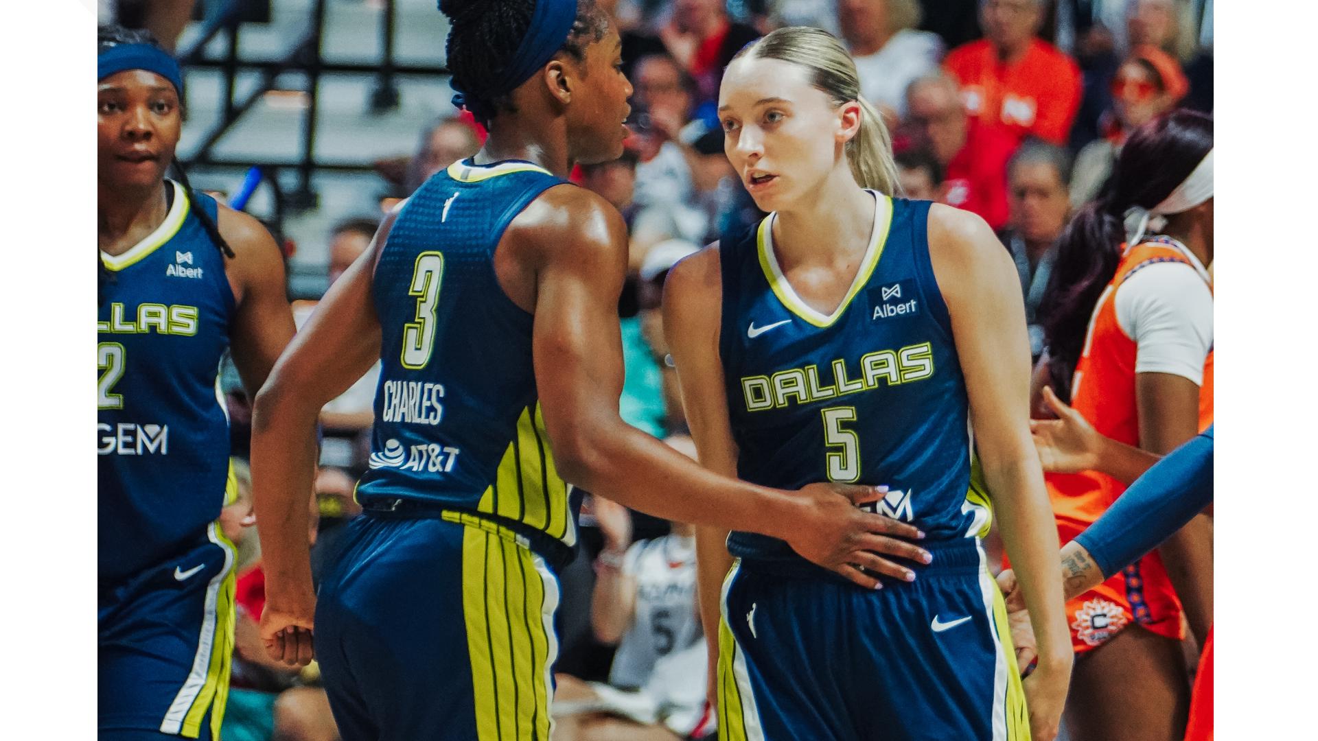 Dallas Wings head coach Chris Koclanes and Wings players take questions after their 86-83 over the Connecticut Sun. Courtesy: Dallas Wings