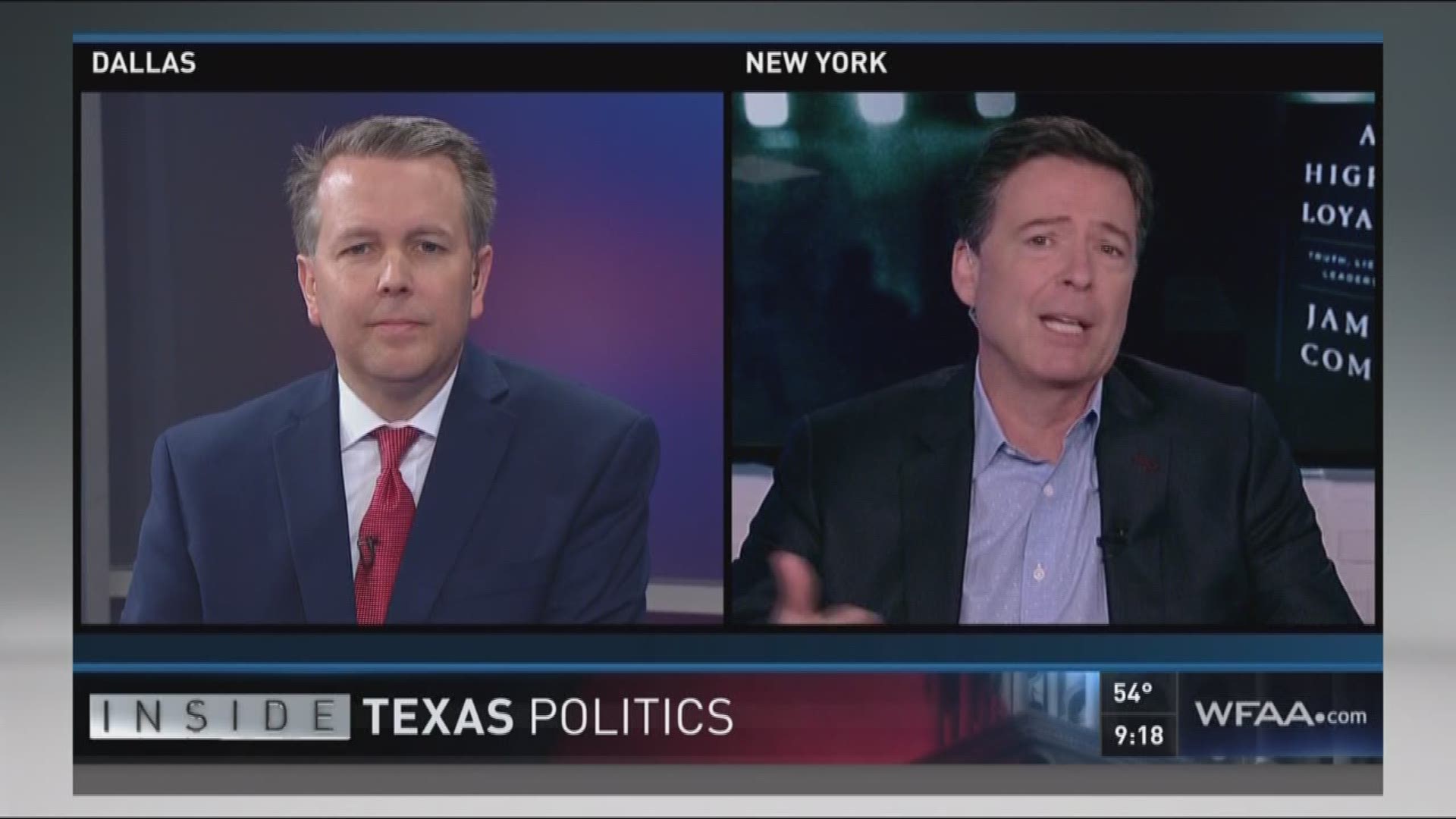 Host Jason Whitely had a one-on-one interview with former FBI Director James Comey. Whitely pressed Comey on the President Trump allegation he made without any evidence, the timing of Comey's book (A Higher Loyalty: Truth, Lies, and Leadership), and why t