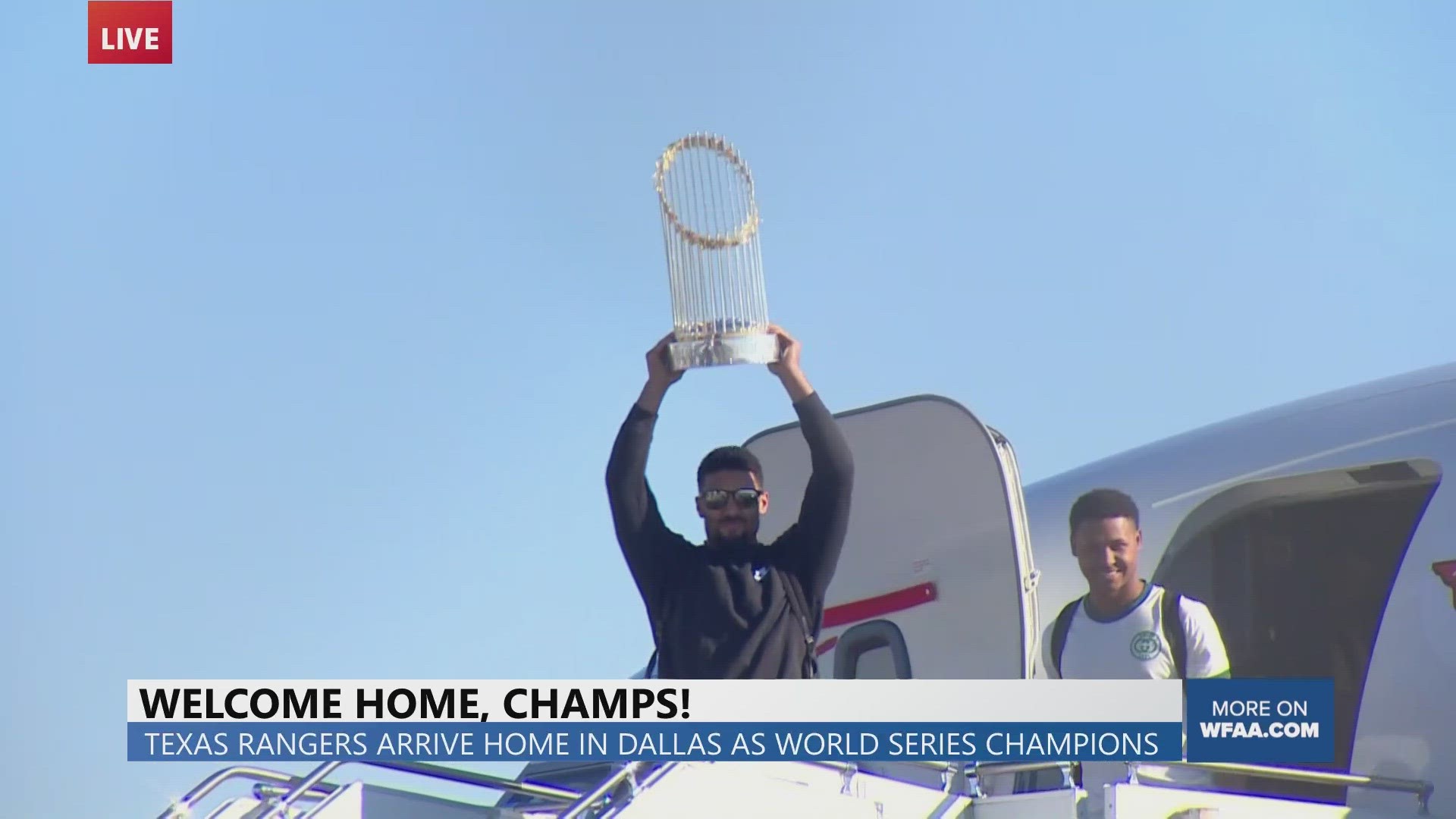 WATCH Texas Rangers exit plane after returning home from winning 2023 World Series in Arizona