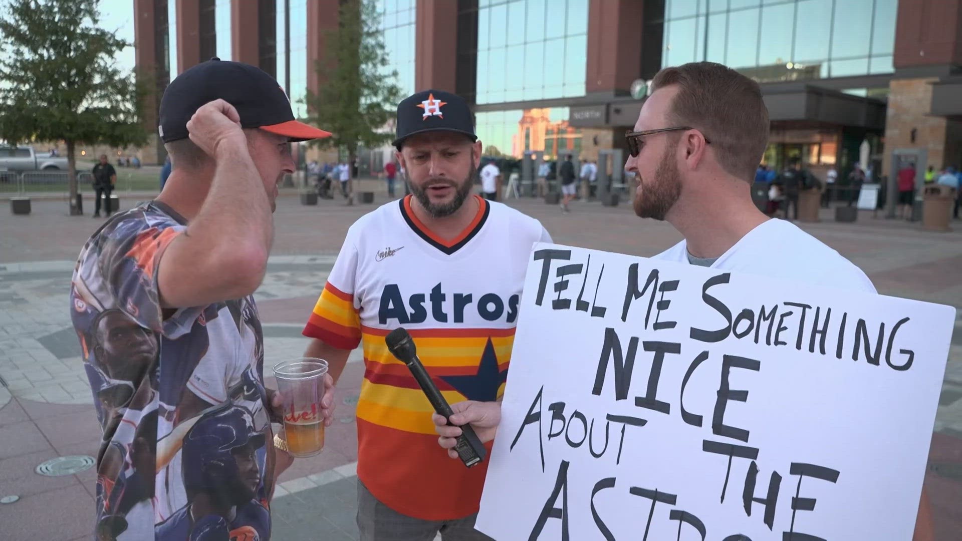 WFAA reporters tried to broker peace ahead of Game 4 of the ALCS between the Rangers and the Astros at Globe Life Field.