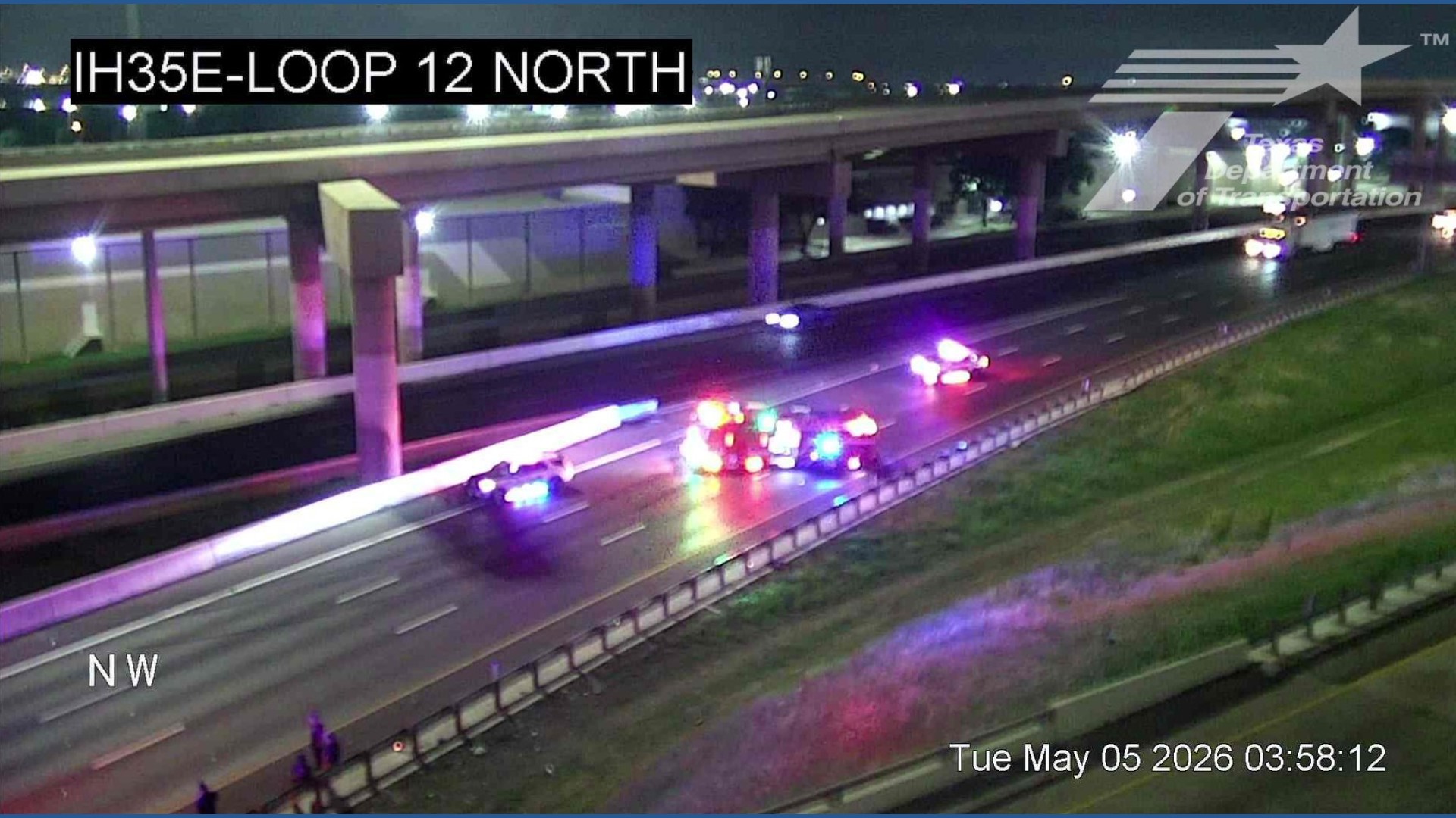 All southbound lanes of I-35E at Loop 12 were shut down due to a