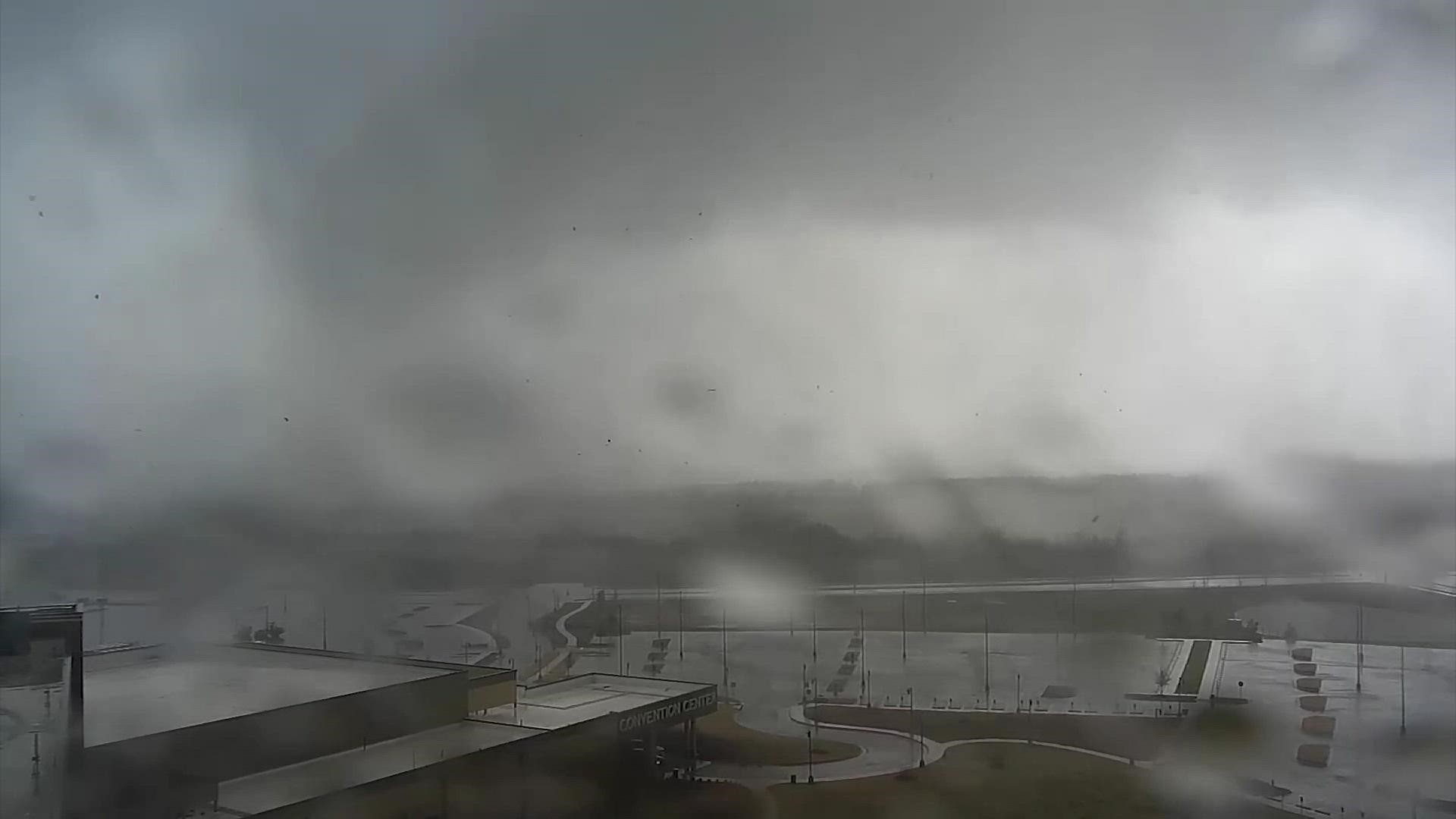 WFAA's sister station KVUE caught a large tornado on a tower camera as it passed by the Kalahari Resort in Round Rock, Texas