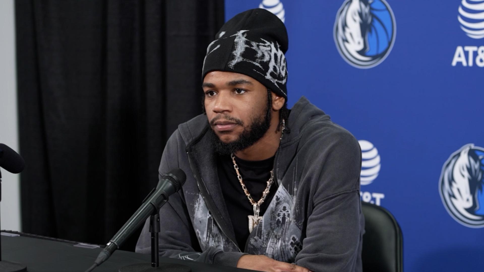 Dallas Mavericks guard Jaden Hardy spoke to reporters after a win over the Oklahoma City Thunder on November 17, 2024.