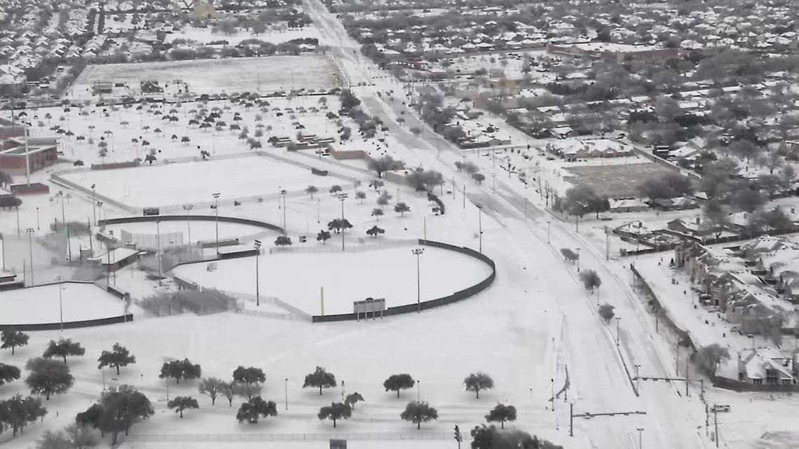 DFW weather Aerial video of North Texas winter storm