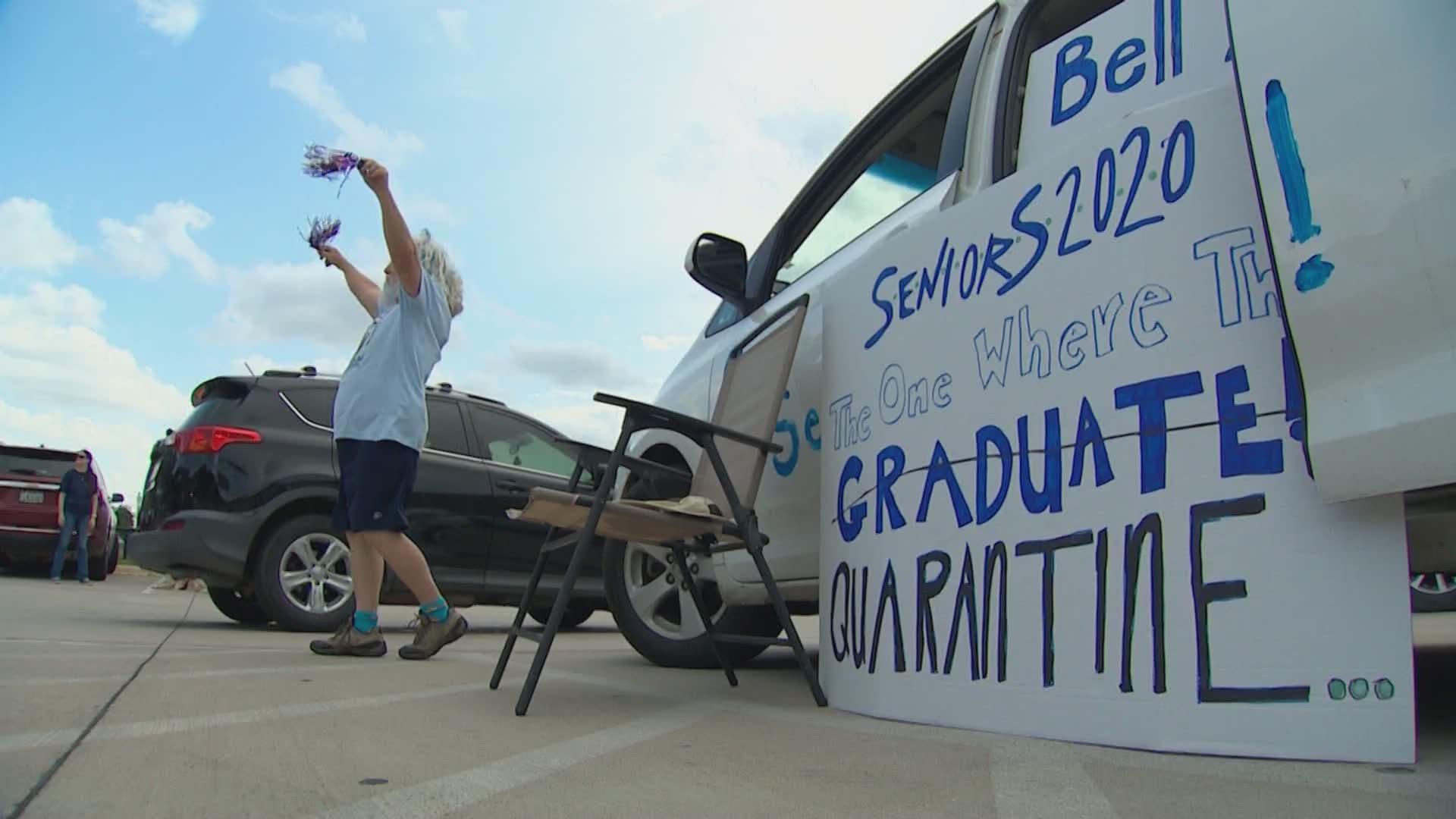 Hundreds showed up to cheer on L.D. Bell High School seniors as they picked up their cap and gowns.